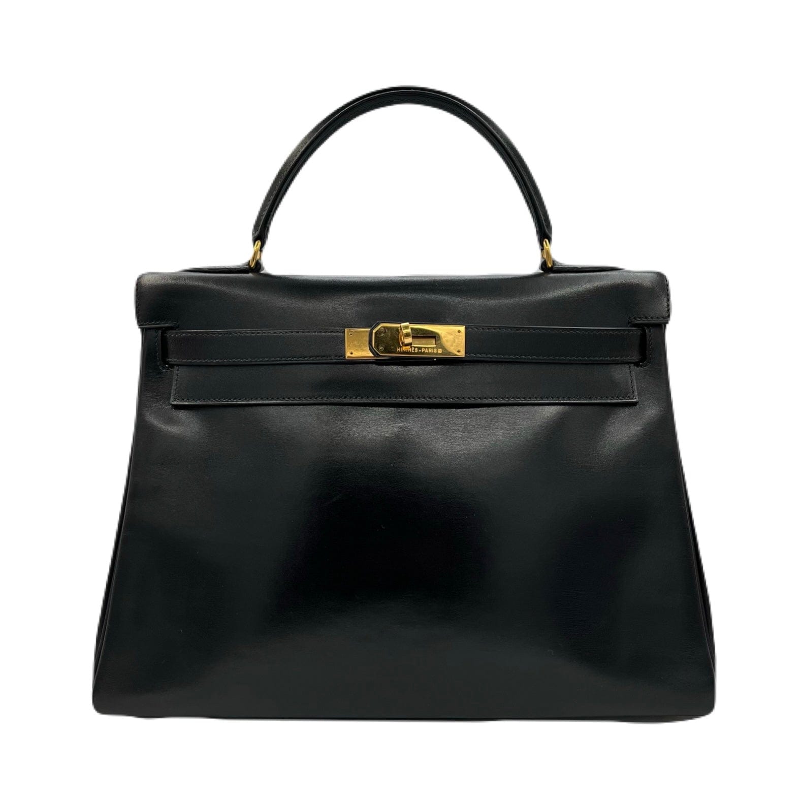 VINTAGE LOVER PURPOSE HERMES KELLY 32 RETOURNE BLACK BOXCALF HAND SHOULDER BAG 〇X 90221027