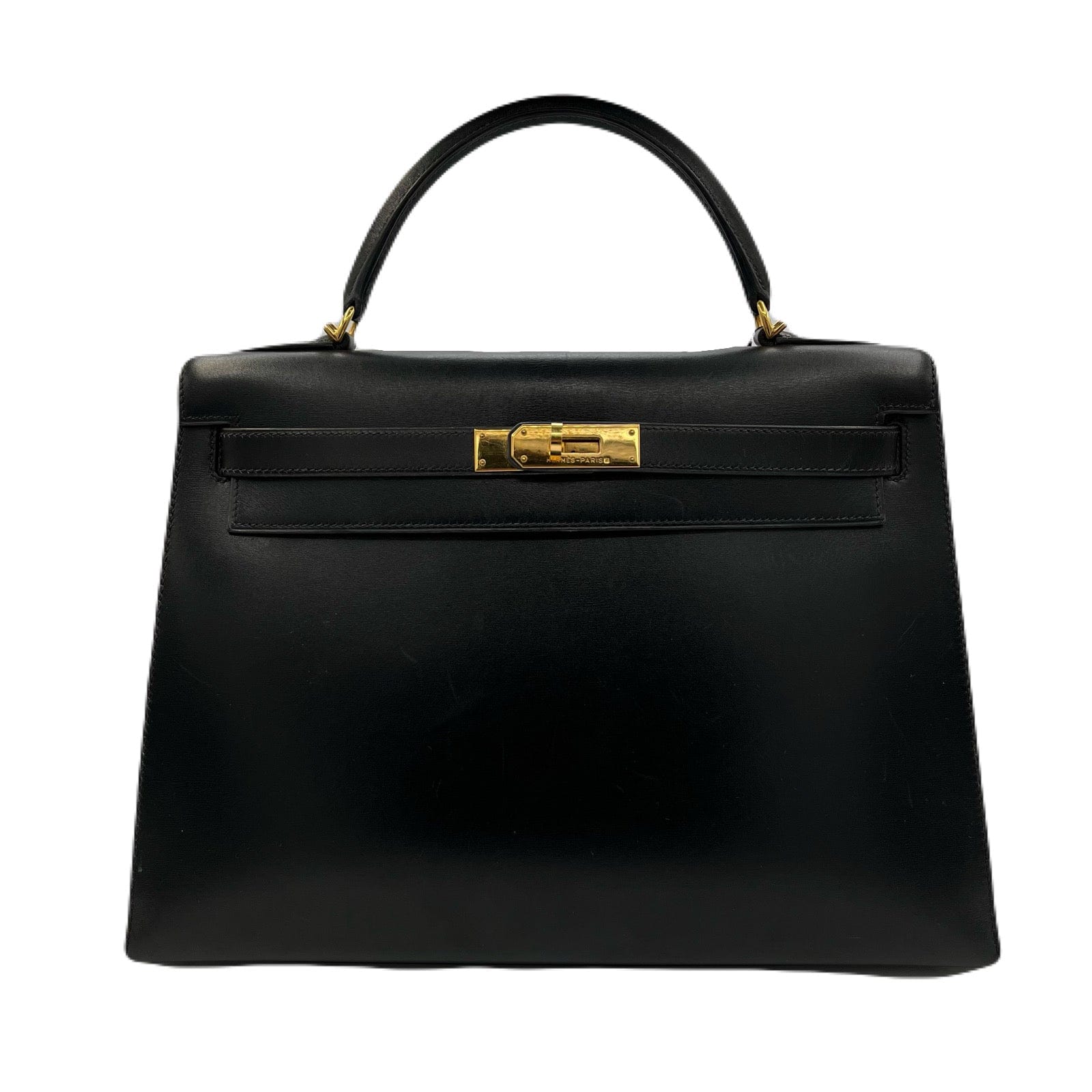 VINTAGE LOVER PURPOSE Hermes Kelly 32 Sellier Black Boxcalf GHW #D Square