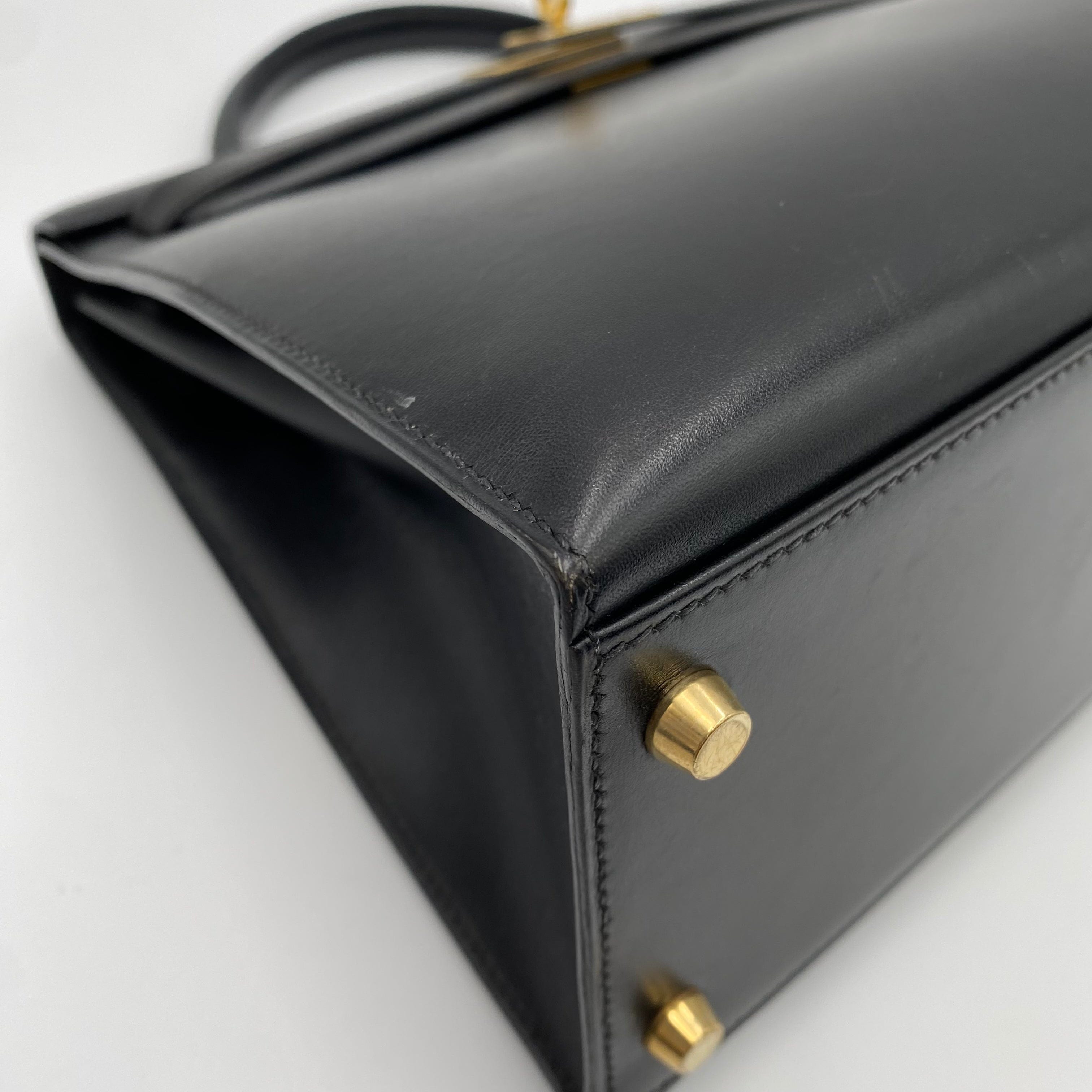 VINTAGE LOVER PURPOSE Hermes Kelly 32 Sellier Black Boxcalf GHW #D Square