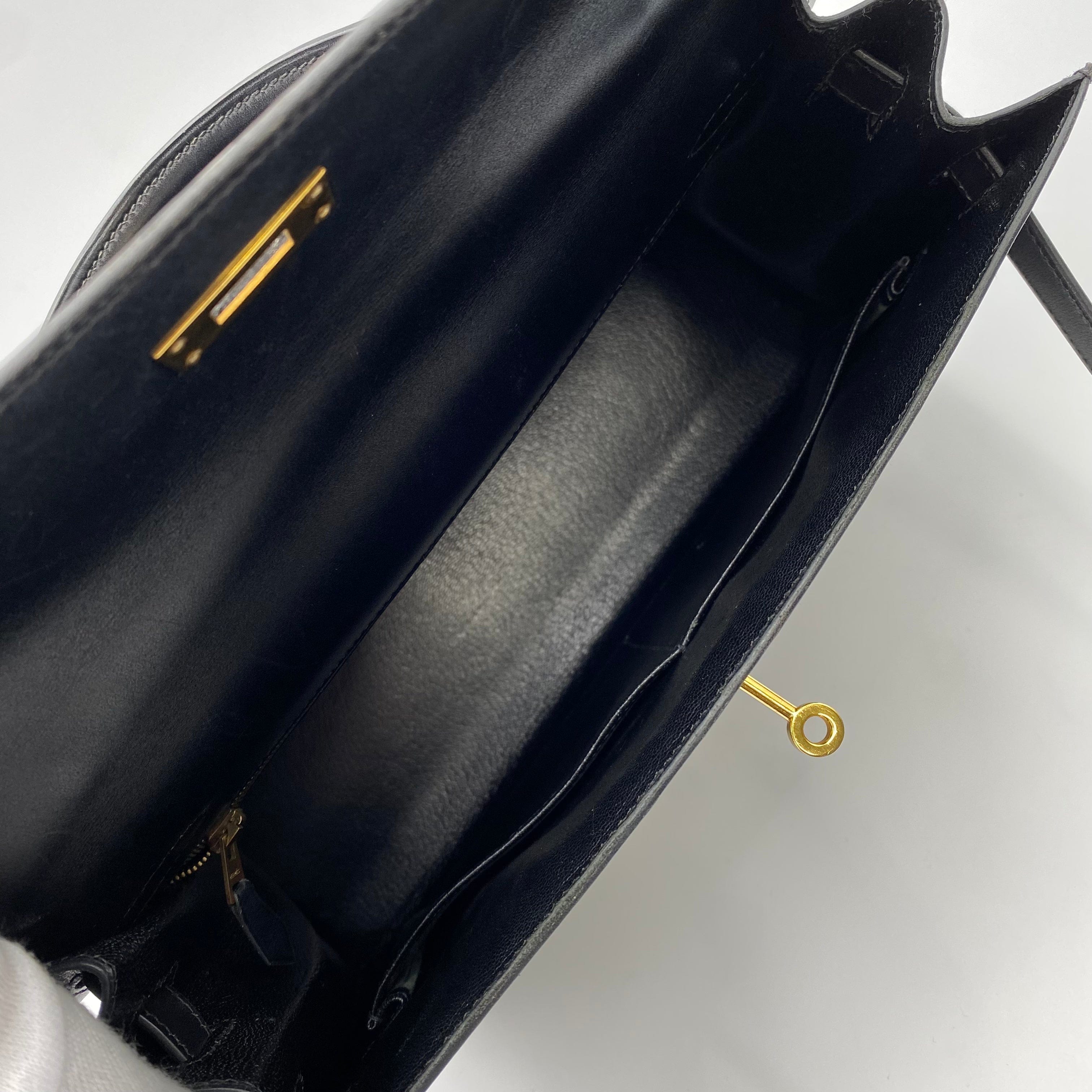 VINTAGE LOVER PURPOSE Hermes Kelly 32 Sellier Black Boxcalf GHW #D Square