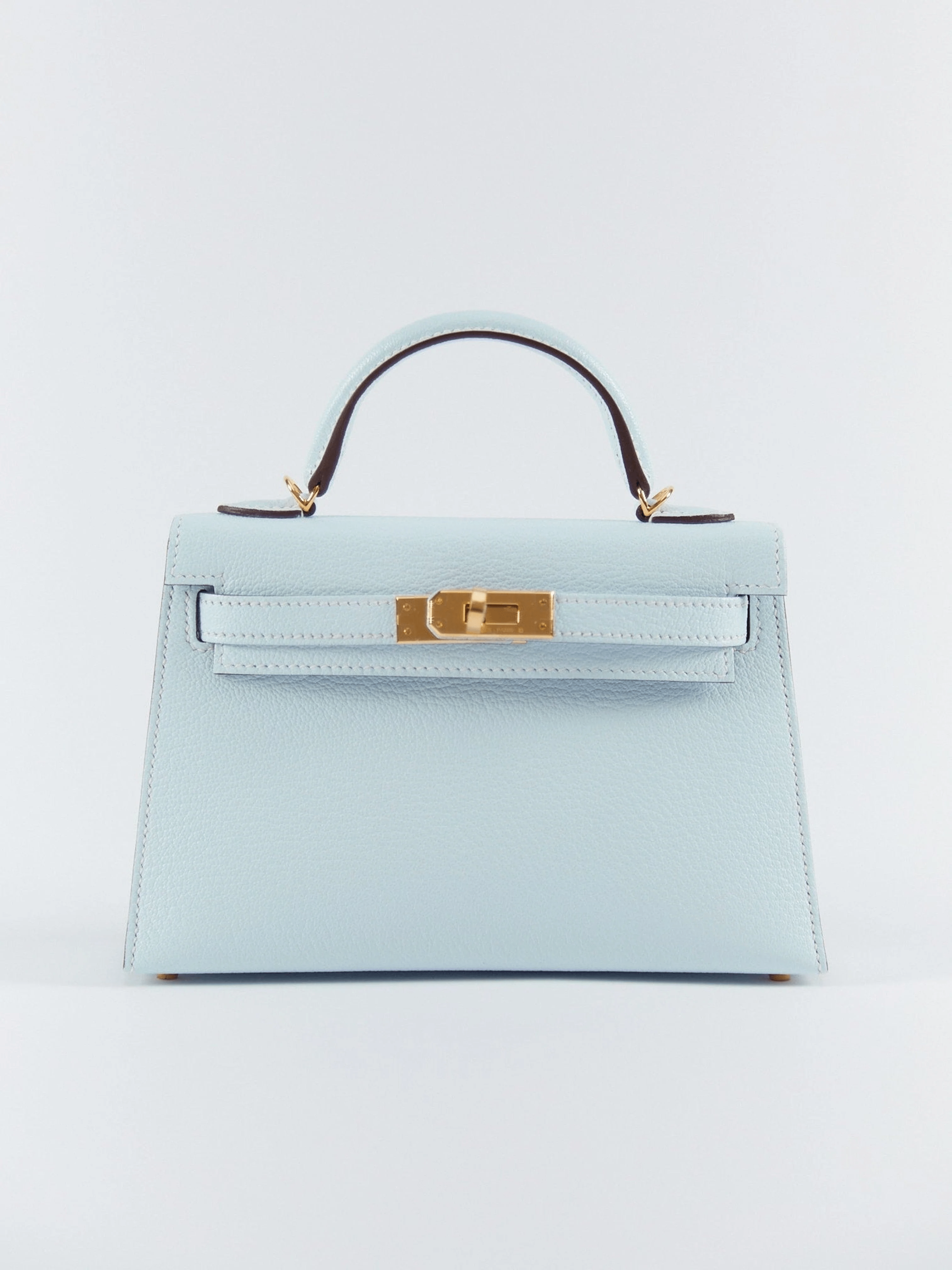 www.LuxuryVault.London HERMÈS MINI KELLY II 20CM BLUE BRUME Chèvre Leather with Gold Hardware