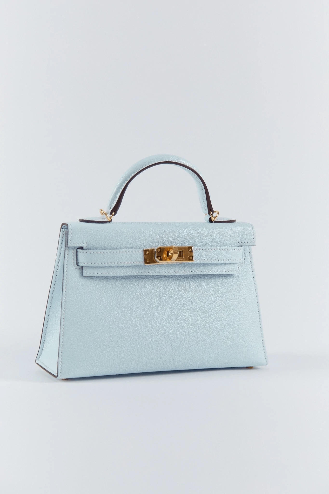 www.LuxuryVault.London HERMÈS MINI KELLY II 20CM BLUE BRUME Chèvre Leather with Gold Hardware