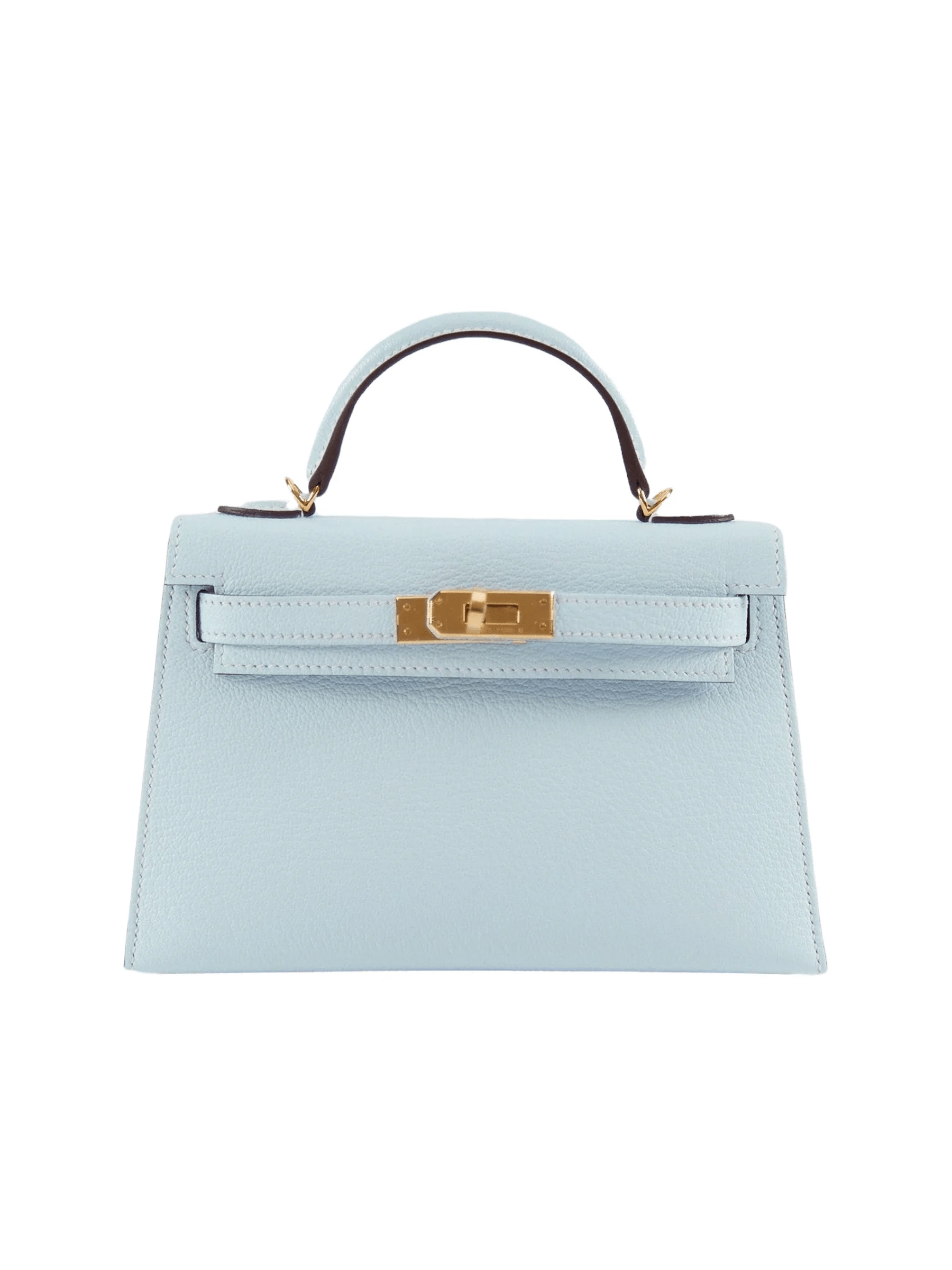 www.LuxuryVault.London HERMÈS MINI KELLY II 20CM BLUE BRUME Chèvre Leather with Gold Hardware