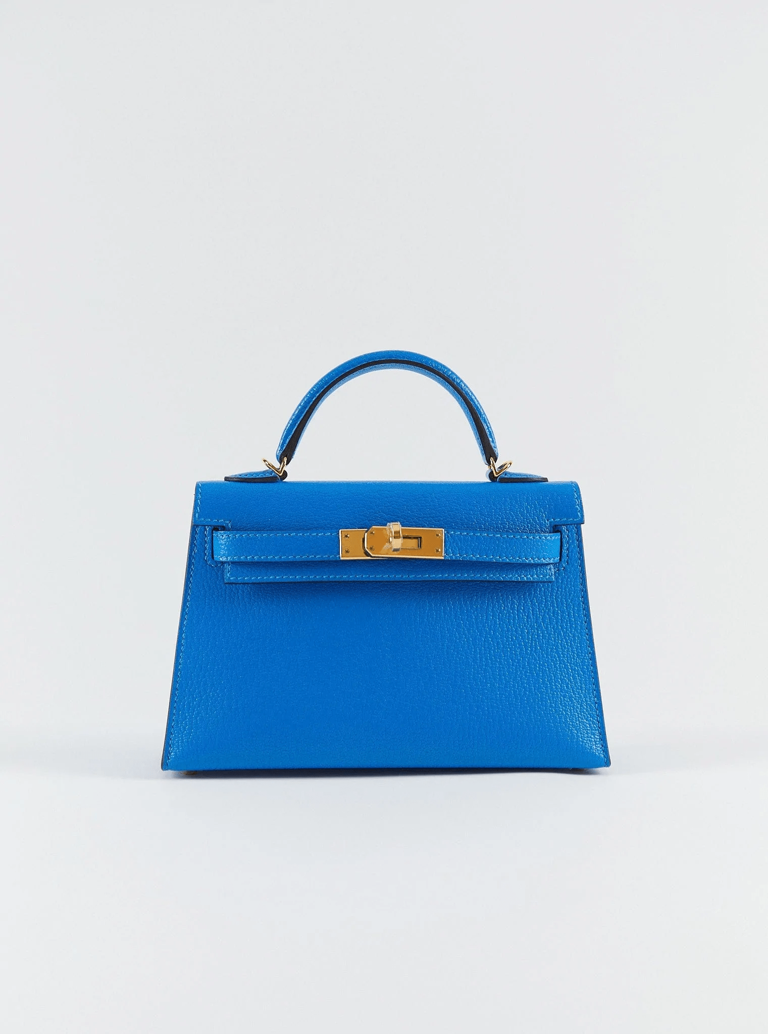 www.LuxuryVault.London HERMÈS MINI KELLY II 20CM BLUE HYDRA Chèvre Leather with Gold Hardware