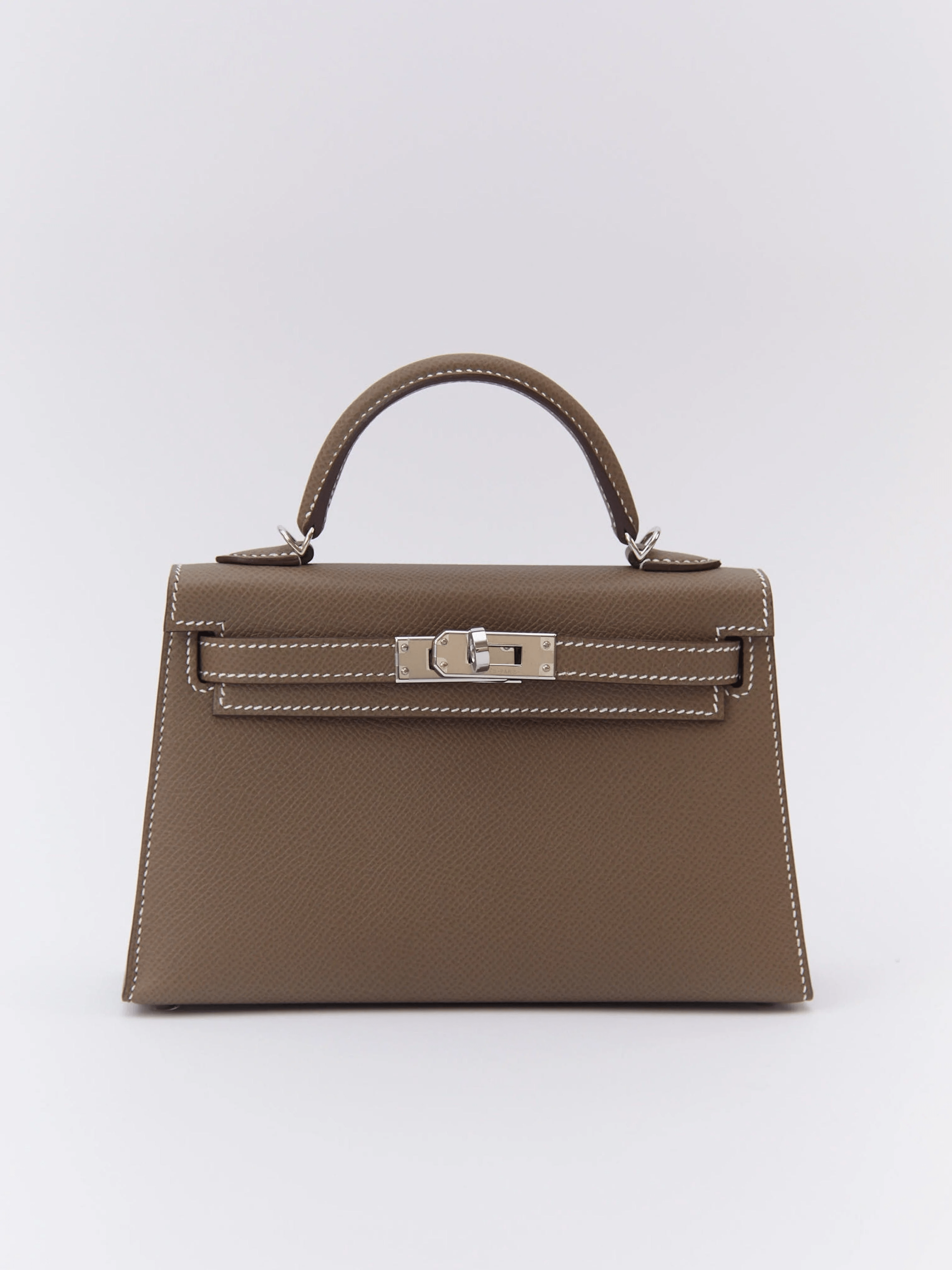 www.LuxuryVault.London HERMÈS MINI KELLY II 20CM ETOUPE Epsom Leather with Palladium Hardware