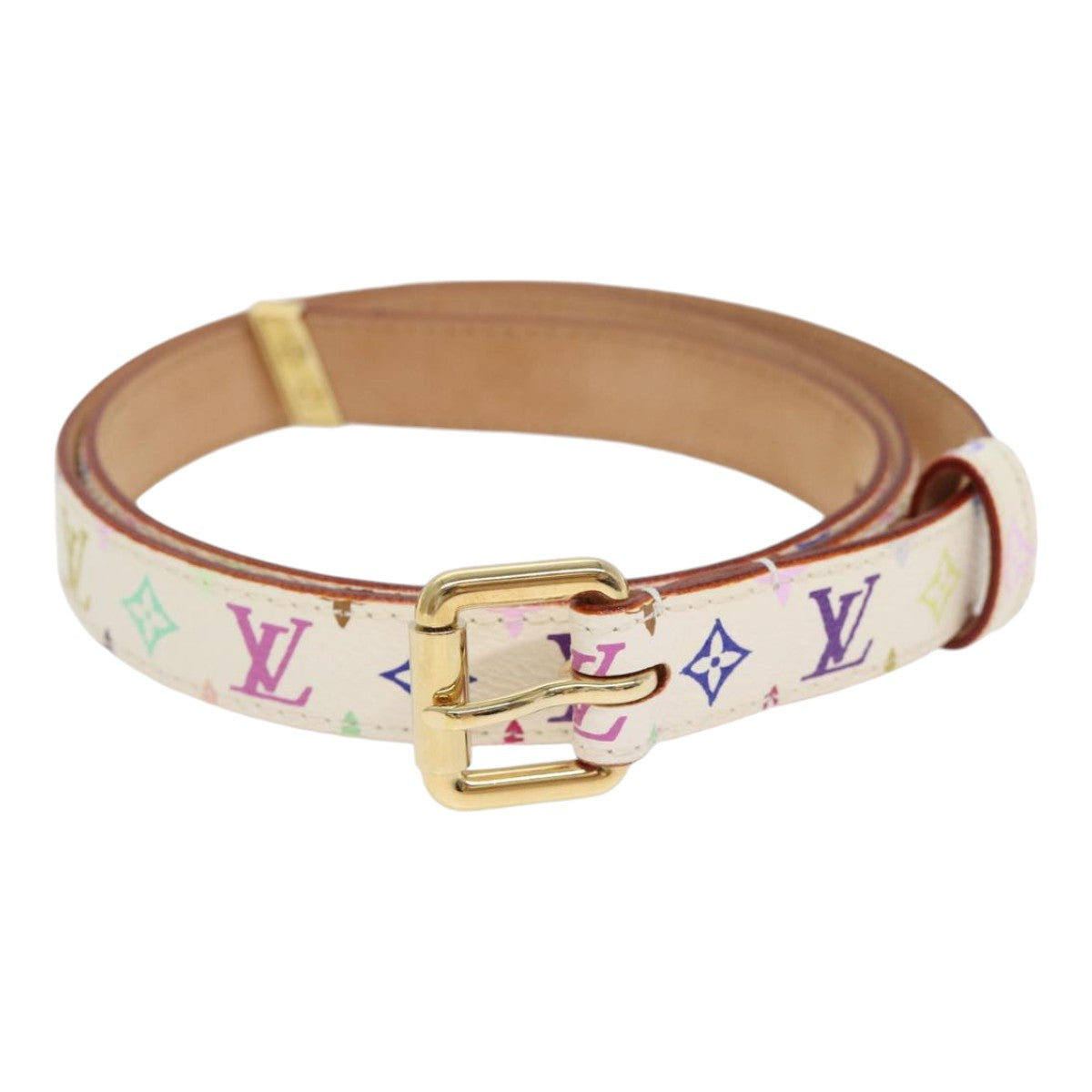 LOUIS VUITTON Monogram Multicolor Ceinture Carre Belt White M9272W Auth yk14842