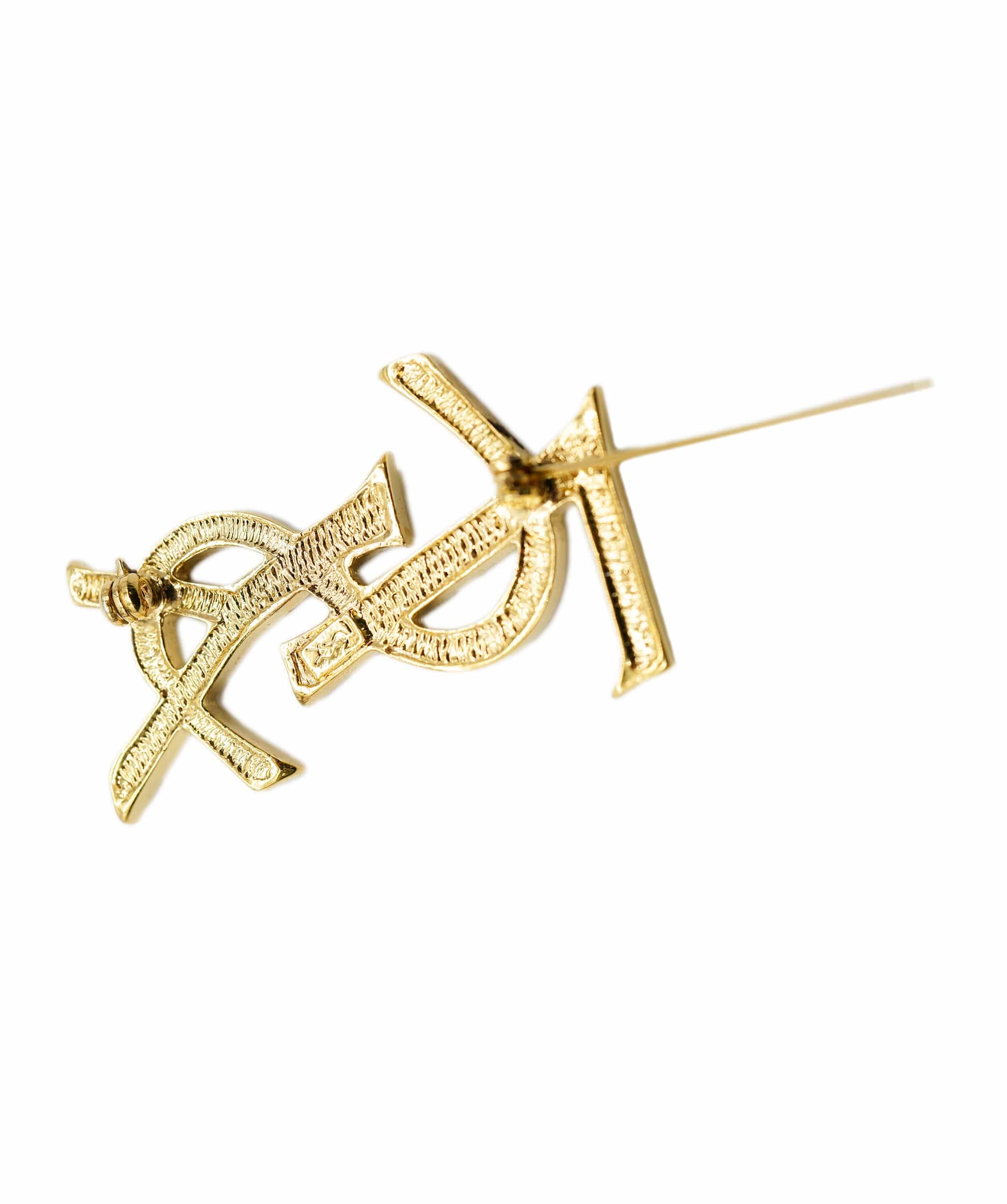 YSL YSL Rhinestone Brooch Gold ASL9007