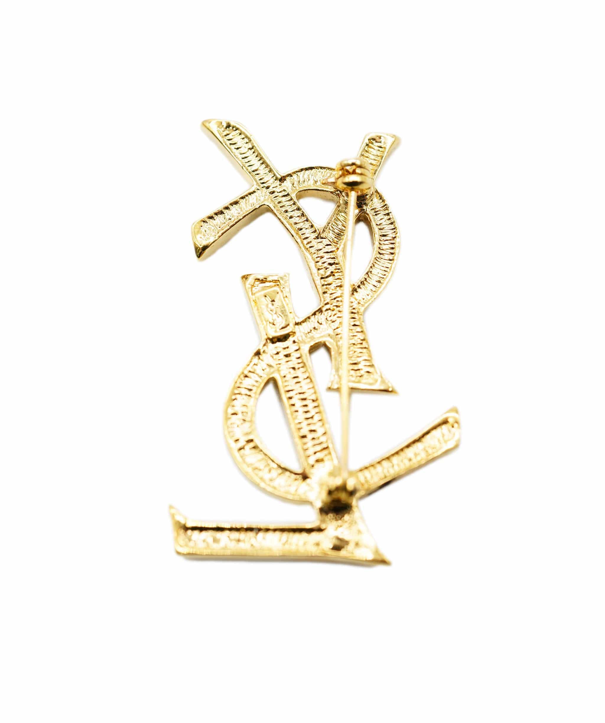 YSL YSL Rhinestone Brooch Gold ASL9007