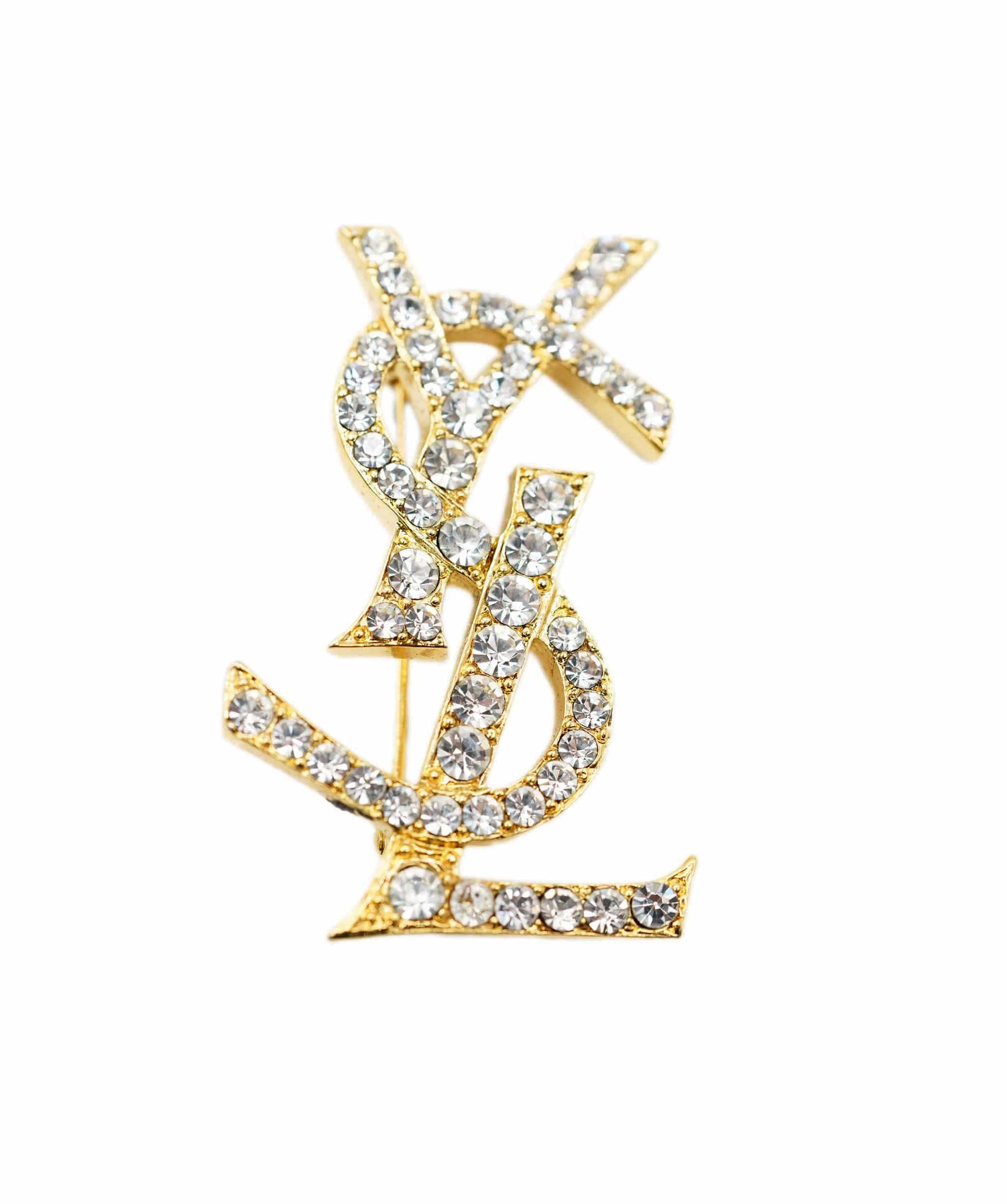 YSL YSL Rhinestone Brooch Gold ASL9007