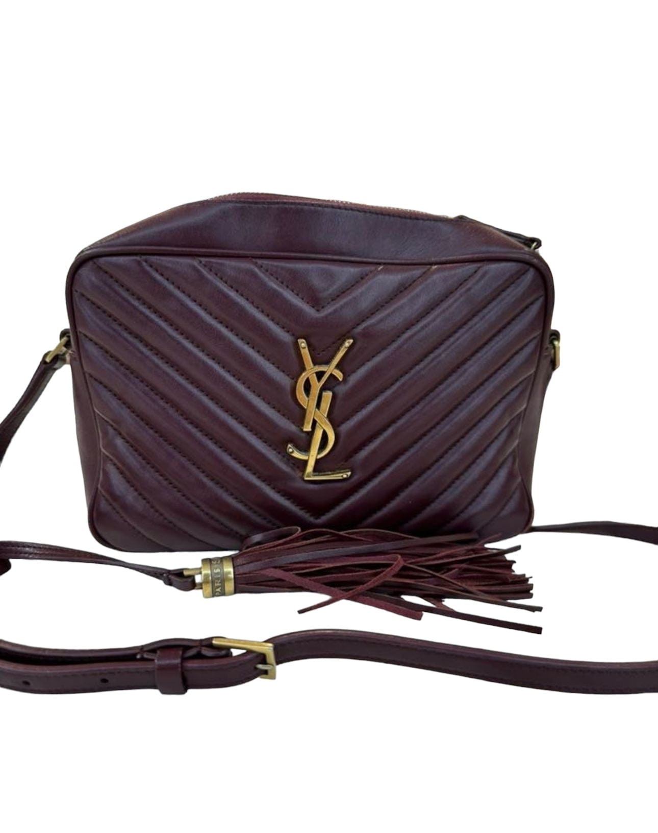 YSL YSL Burgandy with Chevron Stitching Camera Bag