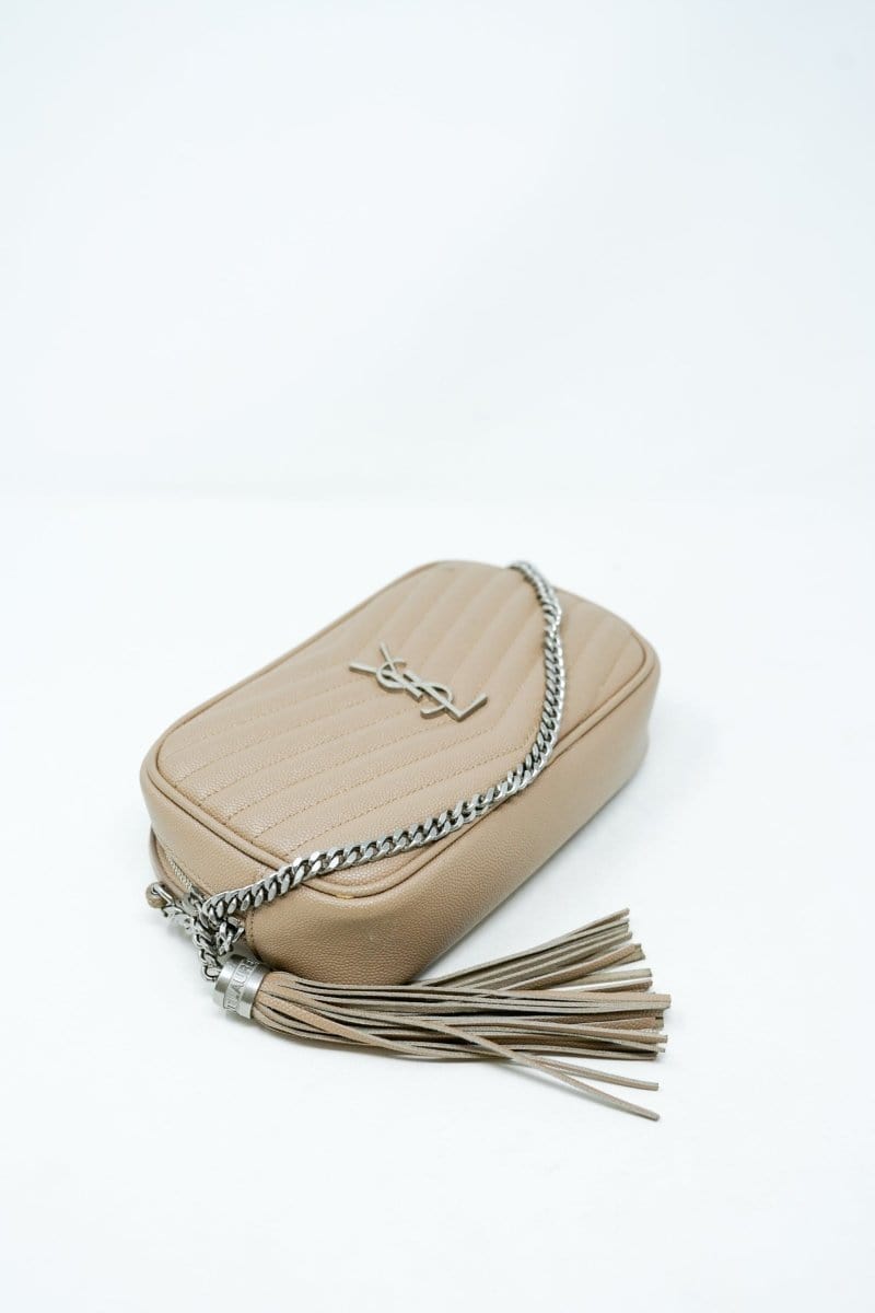 19. LP x C YSL Beige Chevron Leather Tassel Camera Bag - AGL1698