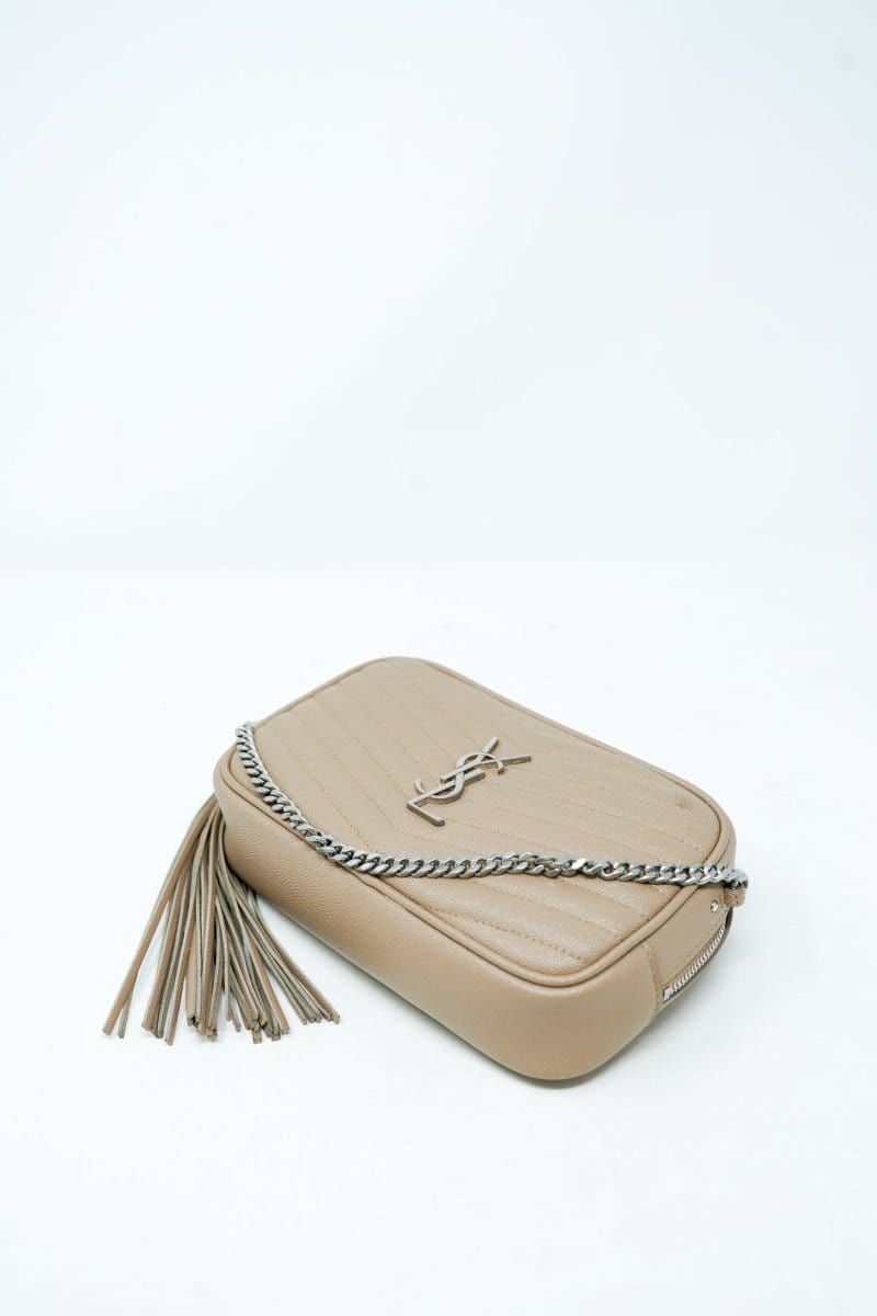 19. LP x C YSL Beige Chevron Leather Tassel Camera Bag - AGL1698