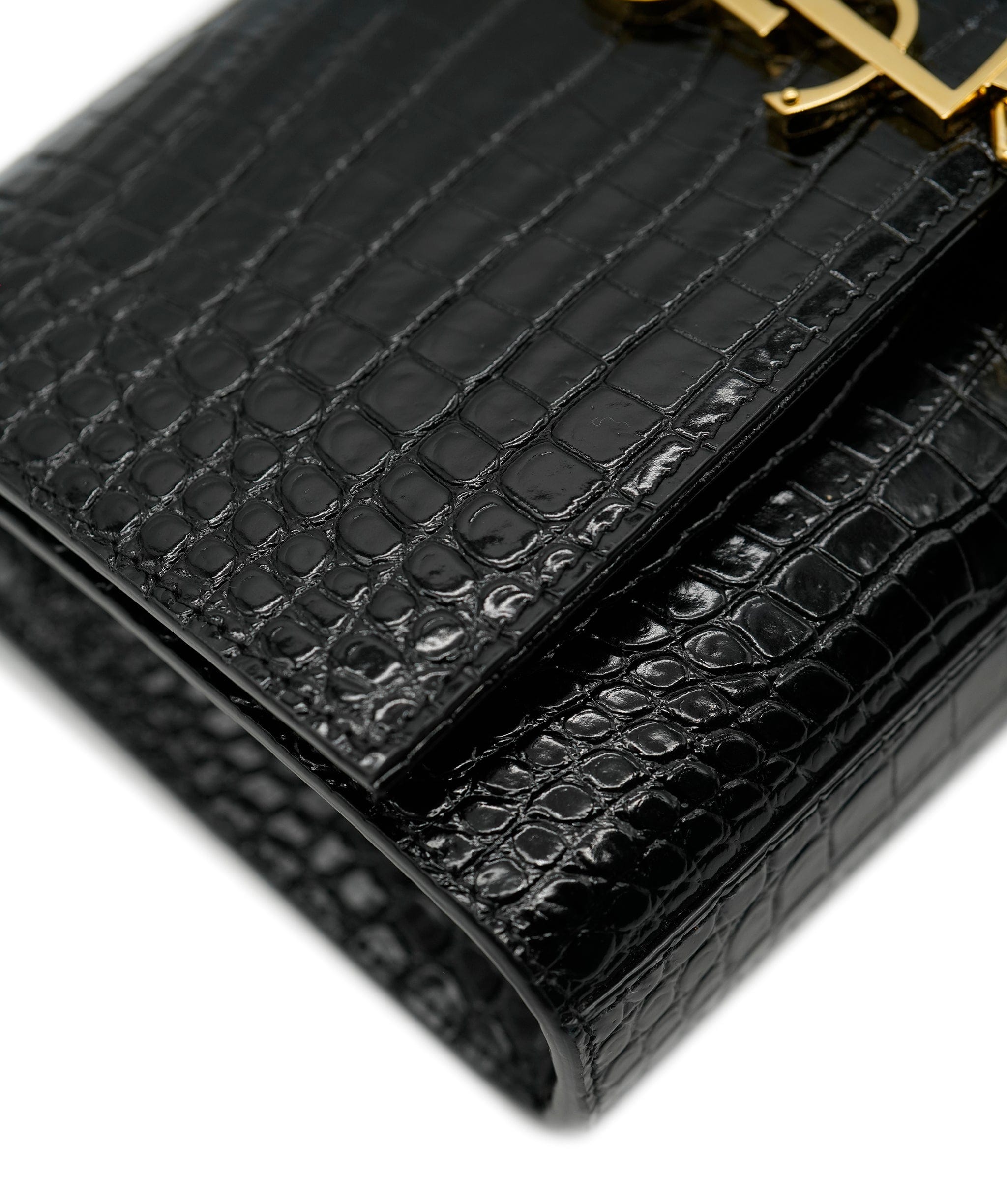 Yves Saint Laurent Saint Laurent Black Crocodile Embossed Leather Small Kate Tassel Chain Shoulder Bag ABC0486