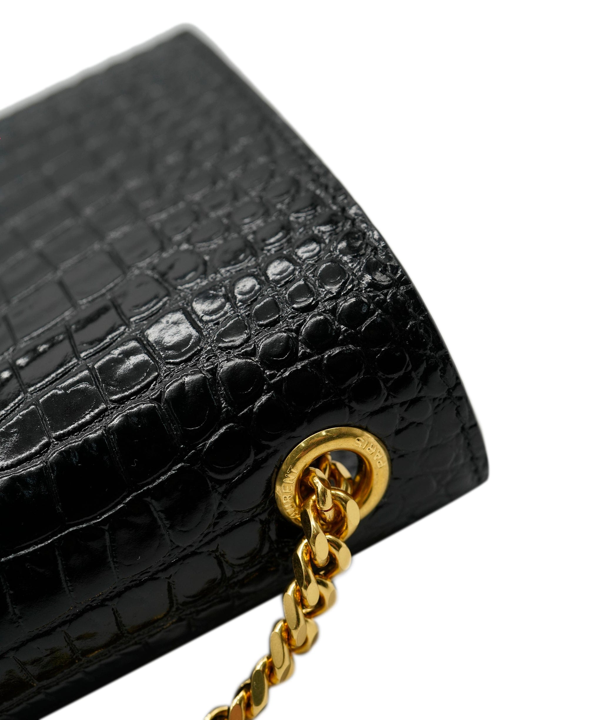 Yves Saint Laurent Saint Laurent Black Crocodile Embossed Leather Small Kate Tassel Chain Shoulder Bag ABC0486