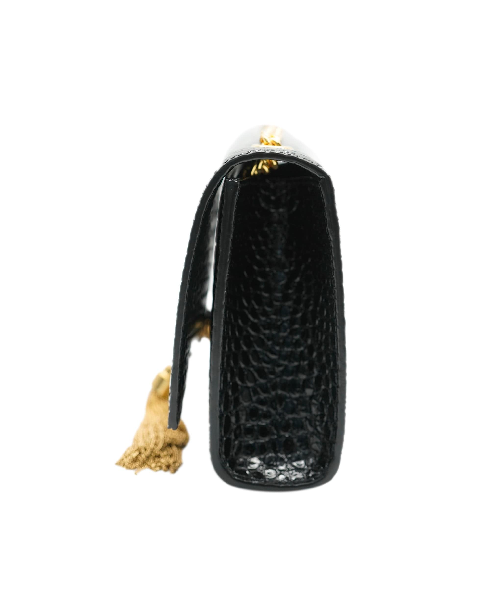 Yves Saint Laurent Saint Laurent Black Crocodile Embossed Leather Small Kate Tassel Chain Shoulder Bag ABC0486