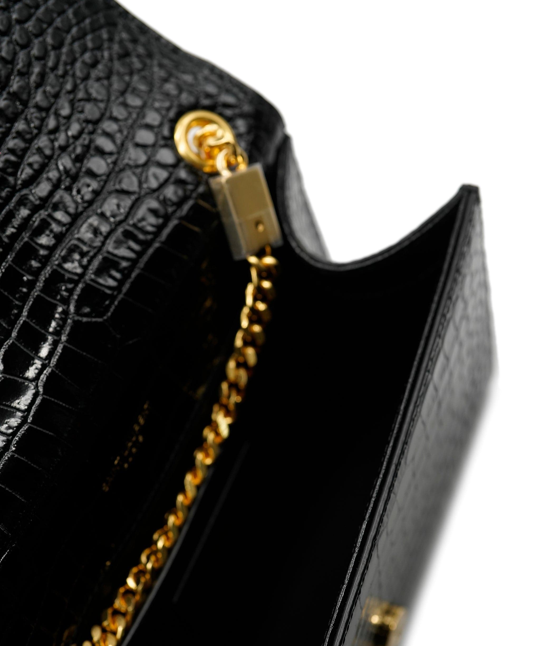 Yves Saint Laurent Saint Laurent Black Crocodile Embossed Leather Small Kate Tassel Chain Shoulder Bag ABC0486