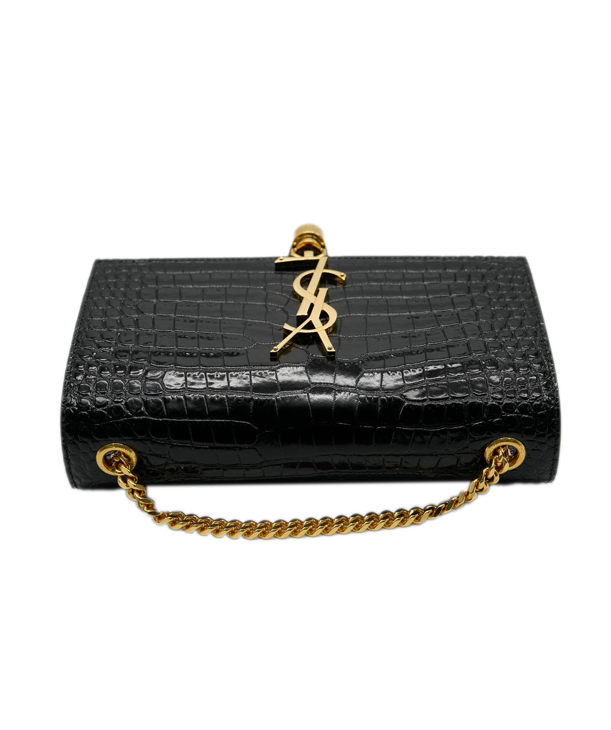 Yves Saint Laurent Saint Laurent Black Crocodile Embossed Leather Small Kate Tassel Chain Shoulder Bag ABC0486