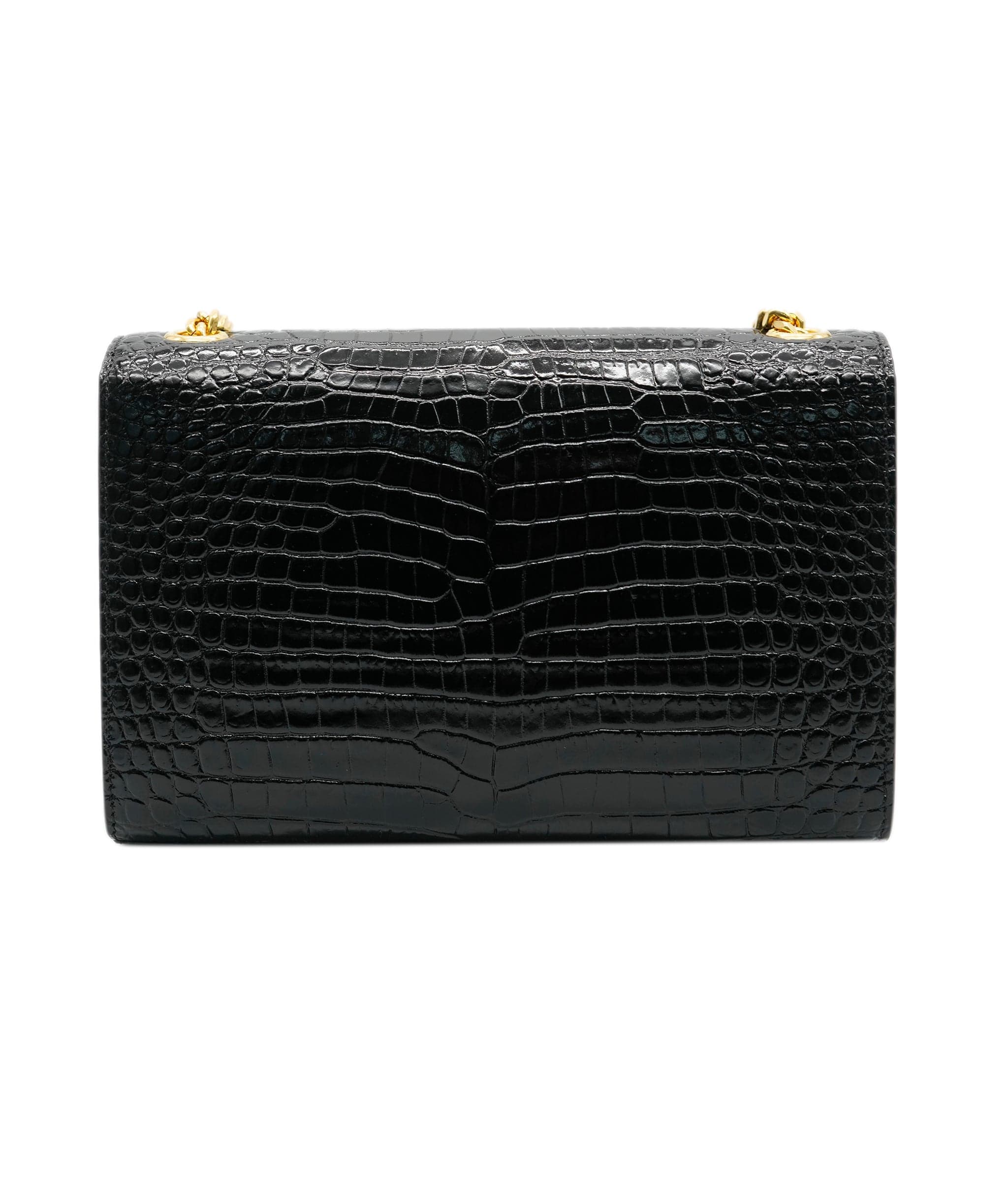 Yves Saint Laurent Saint Laurent Black Crocodile Embossed Leather Small Kate Tassel Chain Shoulder Bag ABC0486