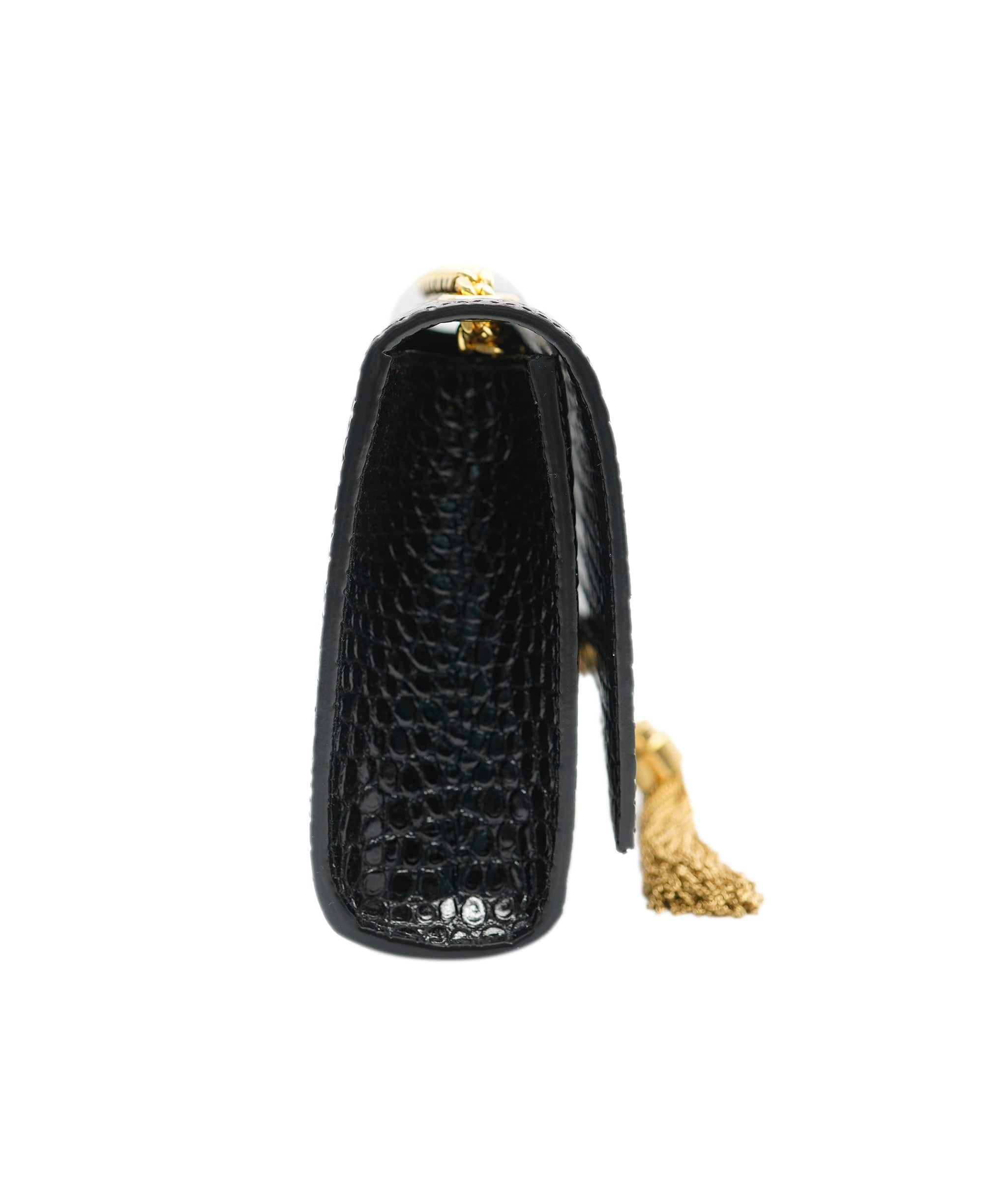 Yves Saint Laurent Saint Laurent Black Crocodile Embossed Leather Small Kate Tassel Chain Shoulder Bag ABC0486