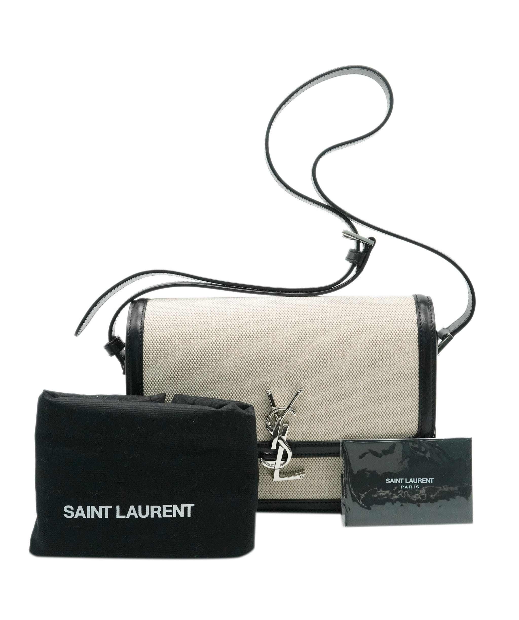 Yves Saint Laurent Saint Laurent Black Leather Beige Canvas Medium Solferino ABC0708