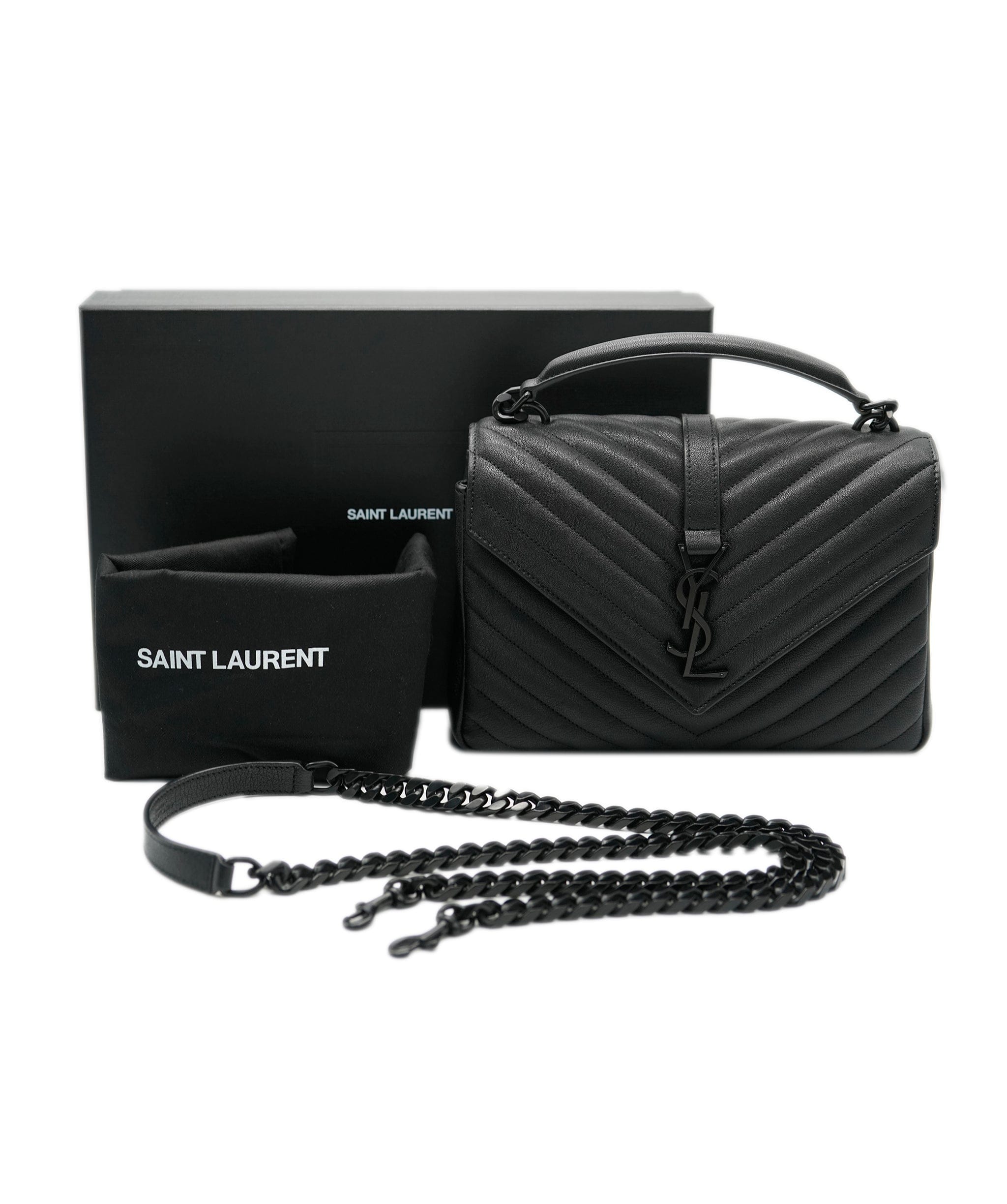 Yves Saint Laurent Saint Laurent Black Sheepskin Matelasse Medium College Bag ABC0502