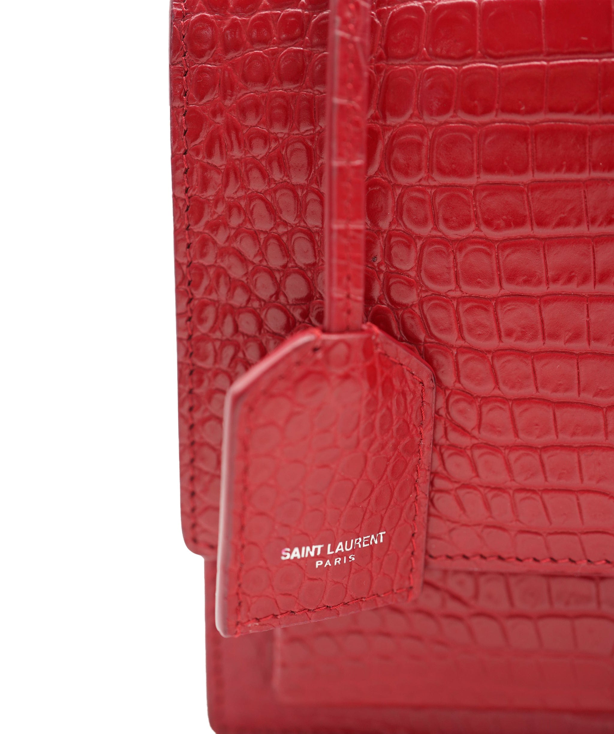 Yves Saint Laurent Saint Laurent Red Croc Embossed Medium Sunset ABC0832