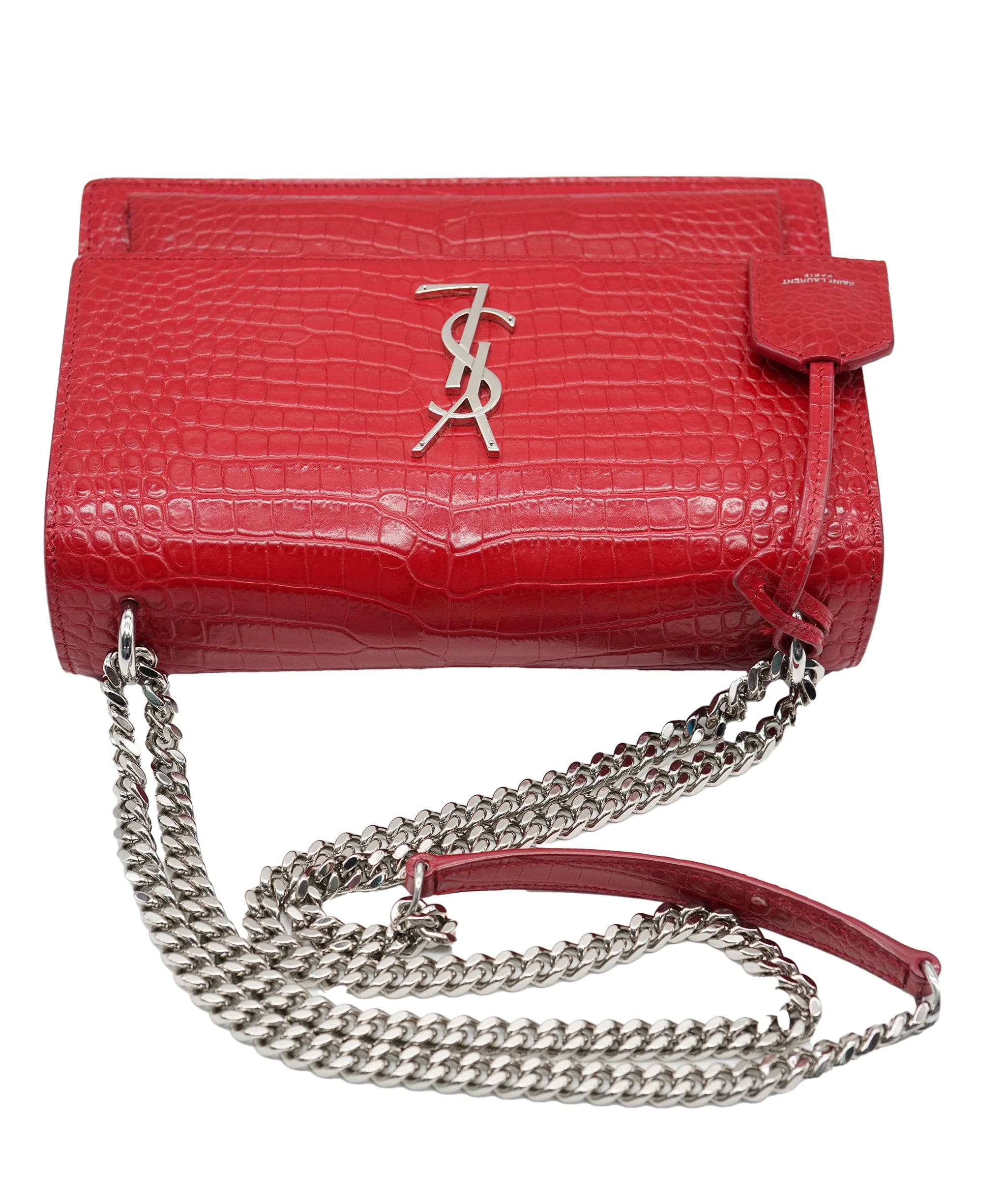 Yves Saint Laurent Saint Laurent Red Croc Embossed Medium Sunset ABC0832