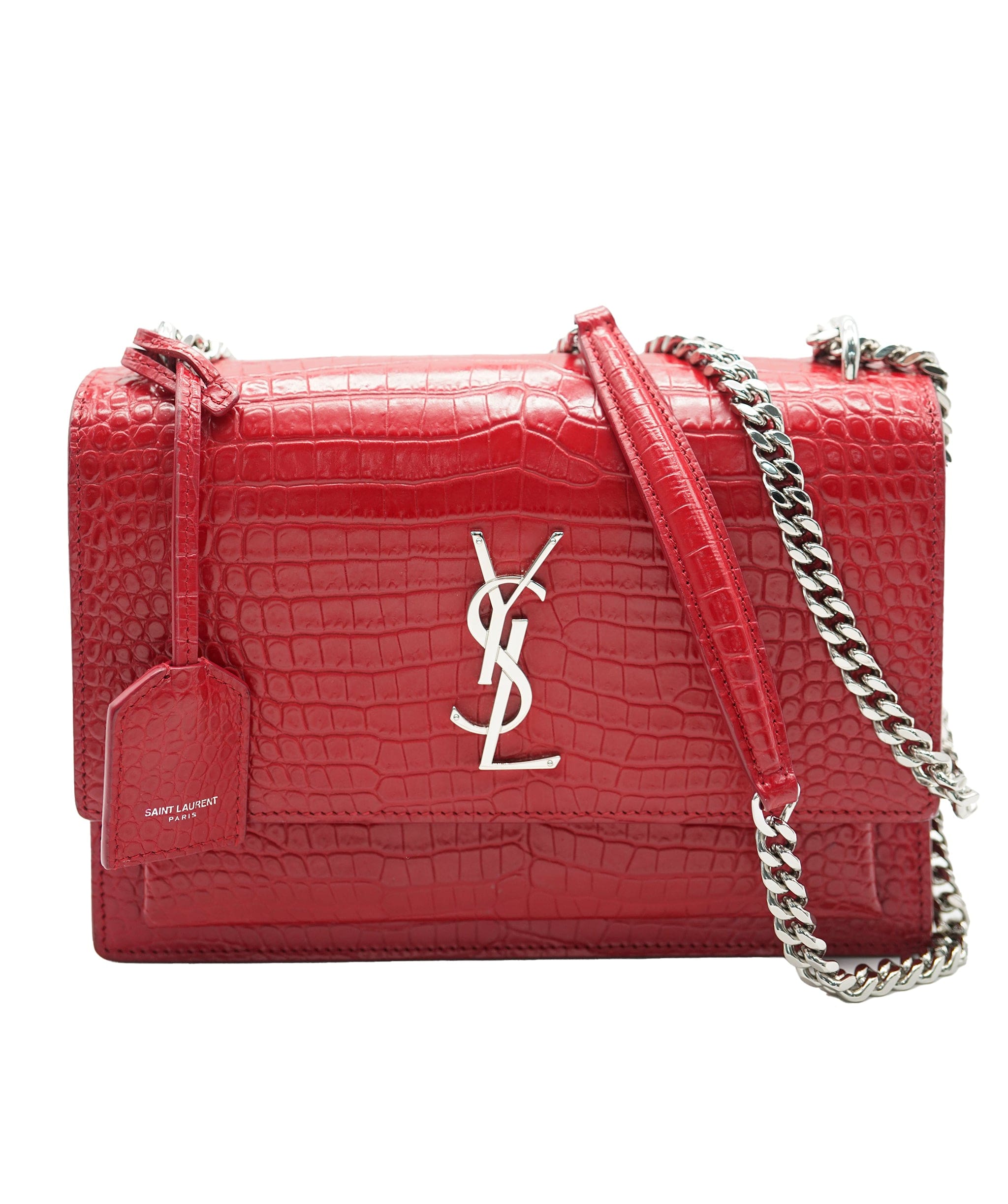 Yves Saint Laurent Saint Laurent Red Croc Embossed Medium Sunset ABC0832