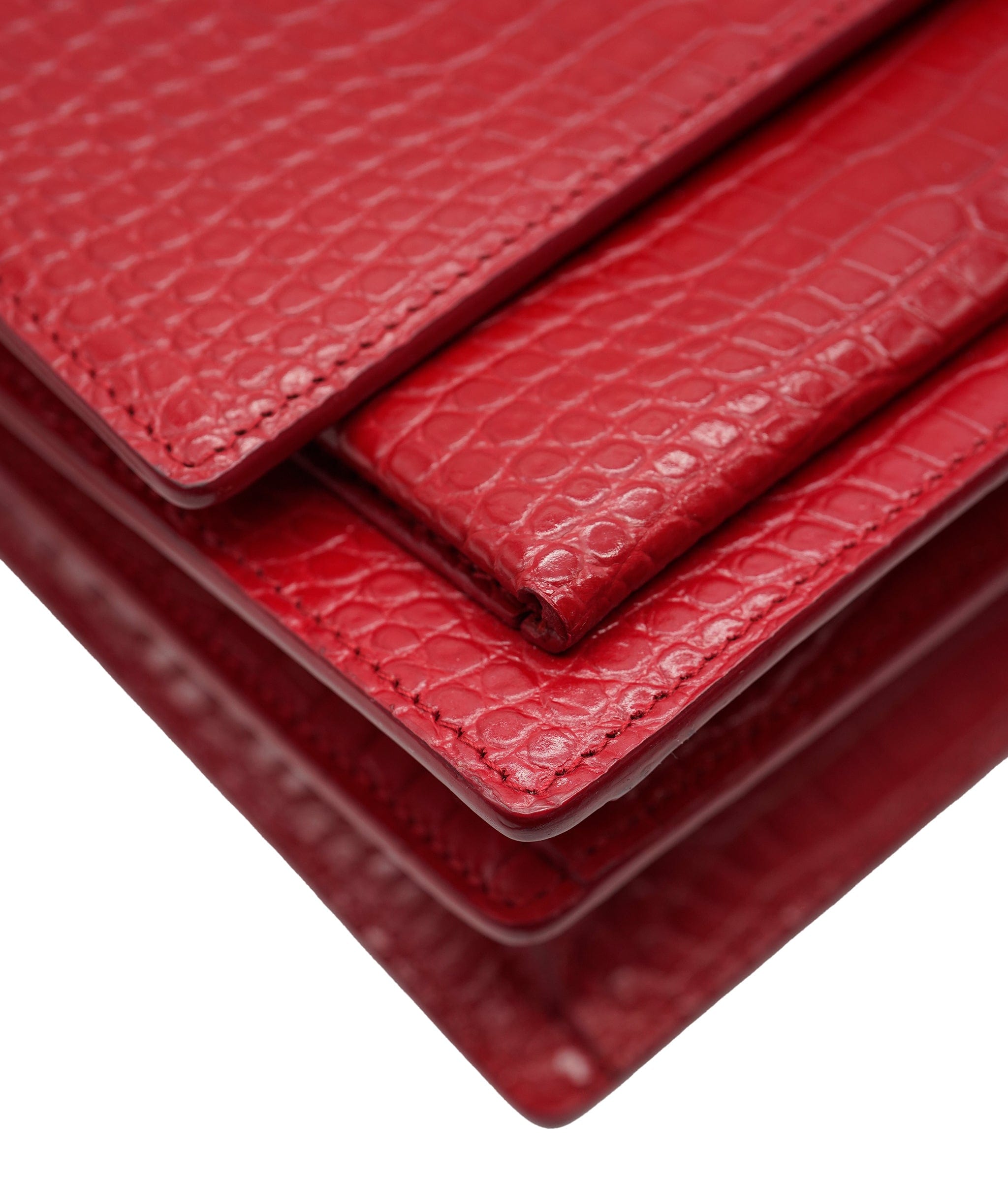 Yves Saint Laurent Saint Laurent Red Croc Embossed Medium Sunset ABC0832