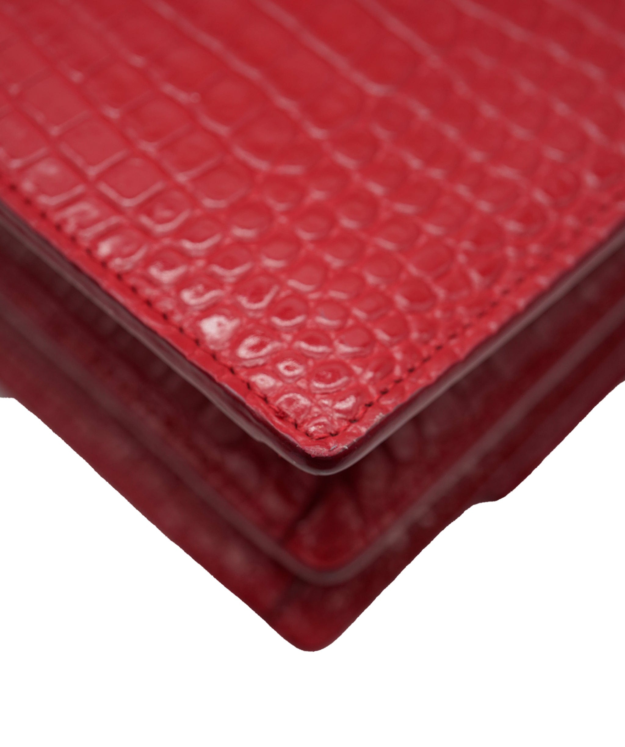 Yves Saint Laurent Saint Laurent Red Croc Embossed Medium Sunset ABC0832