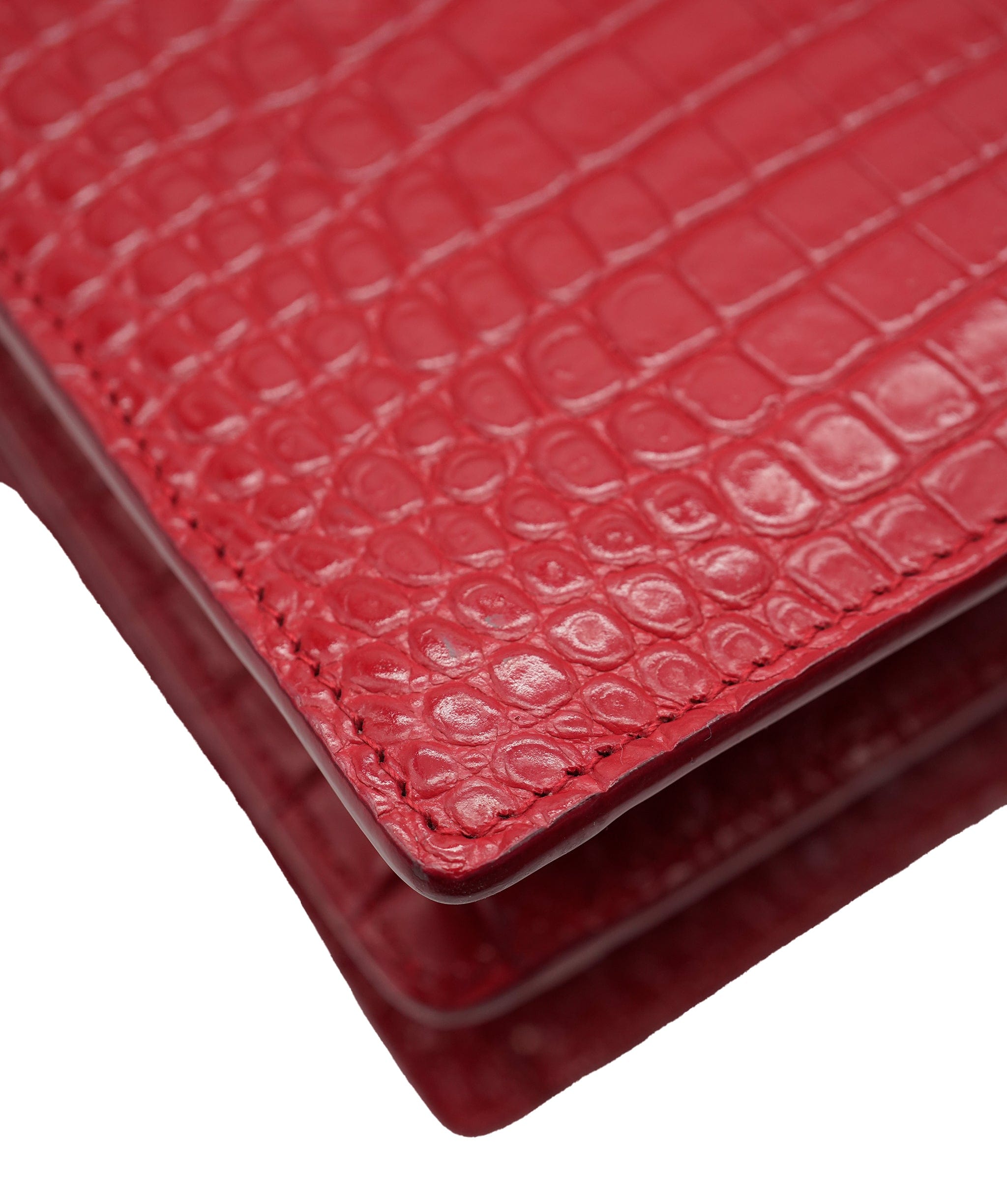 Yves Saint Laurent Saint Laurent Red Croc Embossed Medium Sunset ABC0832