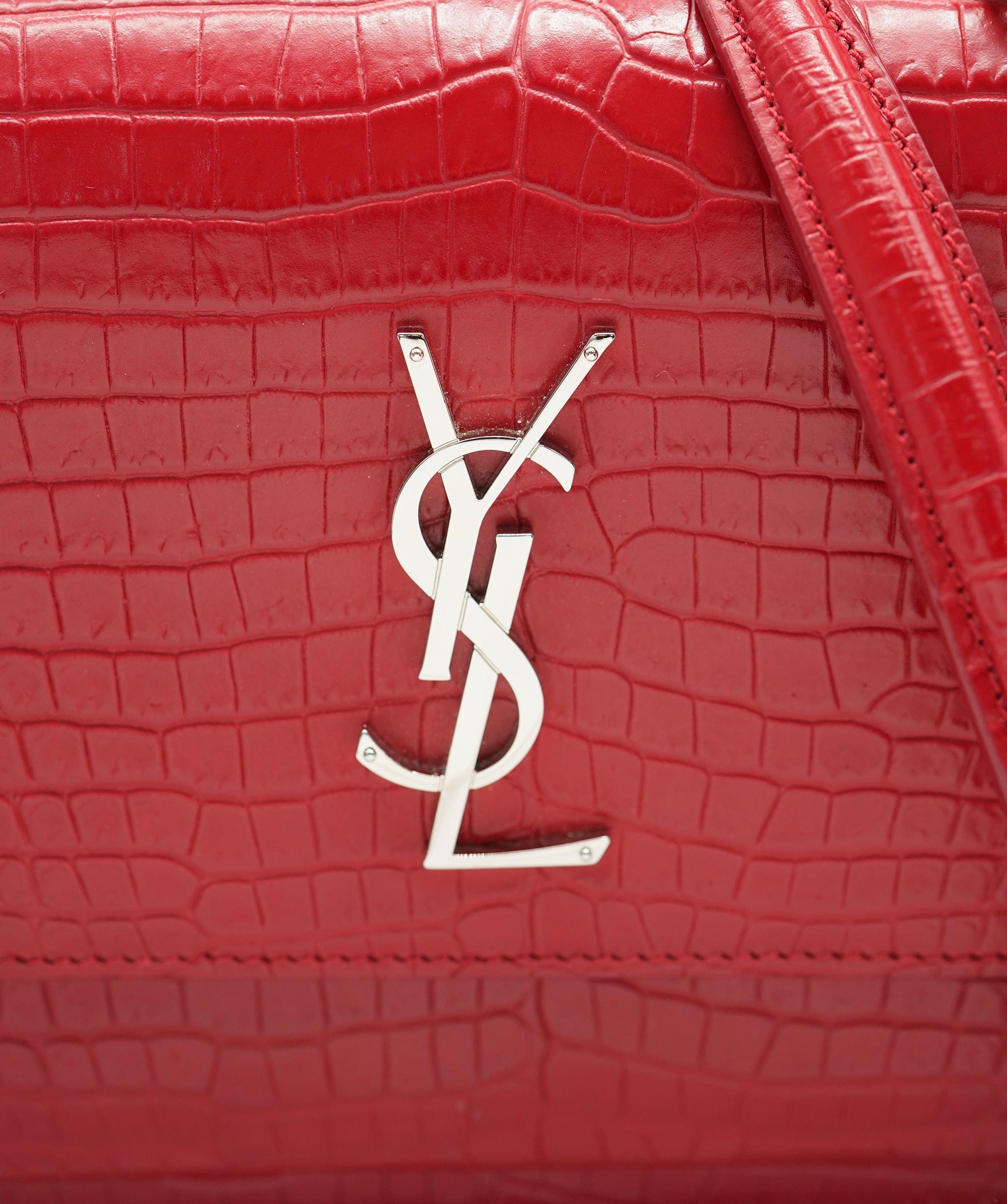 Yves Saint Laurent Saint Laurent Red Croc Embossed Medium Sunset ABC0832