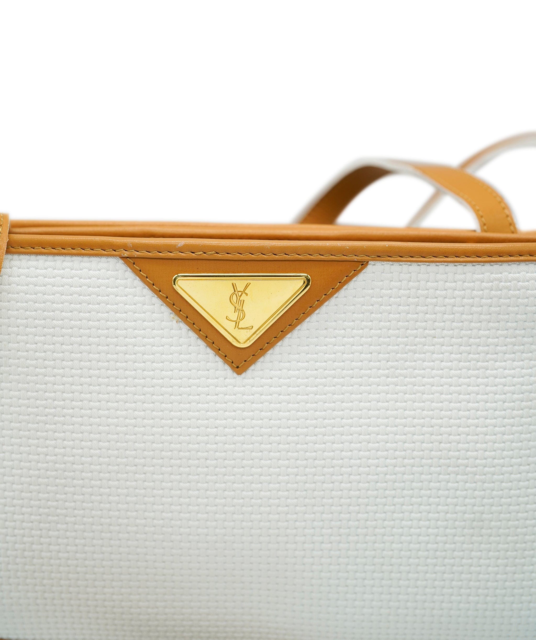 Yves Saint Laurent YSL Beige Leather & Canvas 1980's Logo Bag  AGC1658