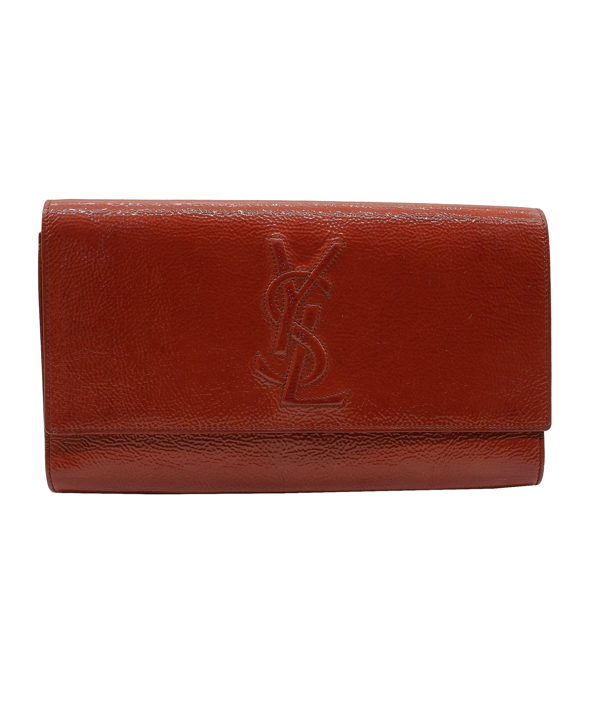 Yves Saint Laurent YSL Belle Du Jour  Patent Clutch Brown