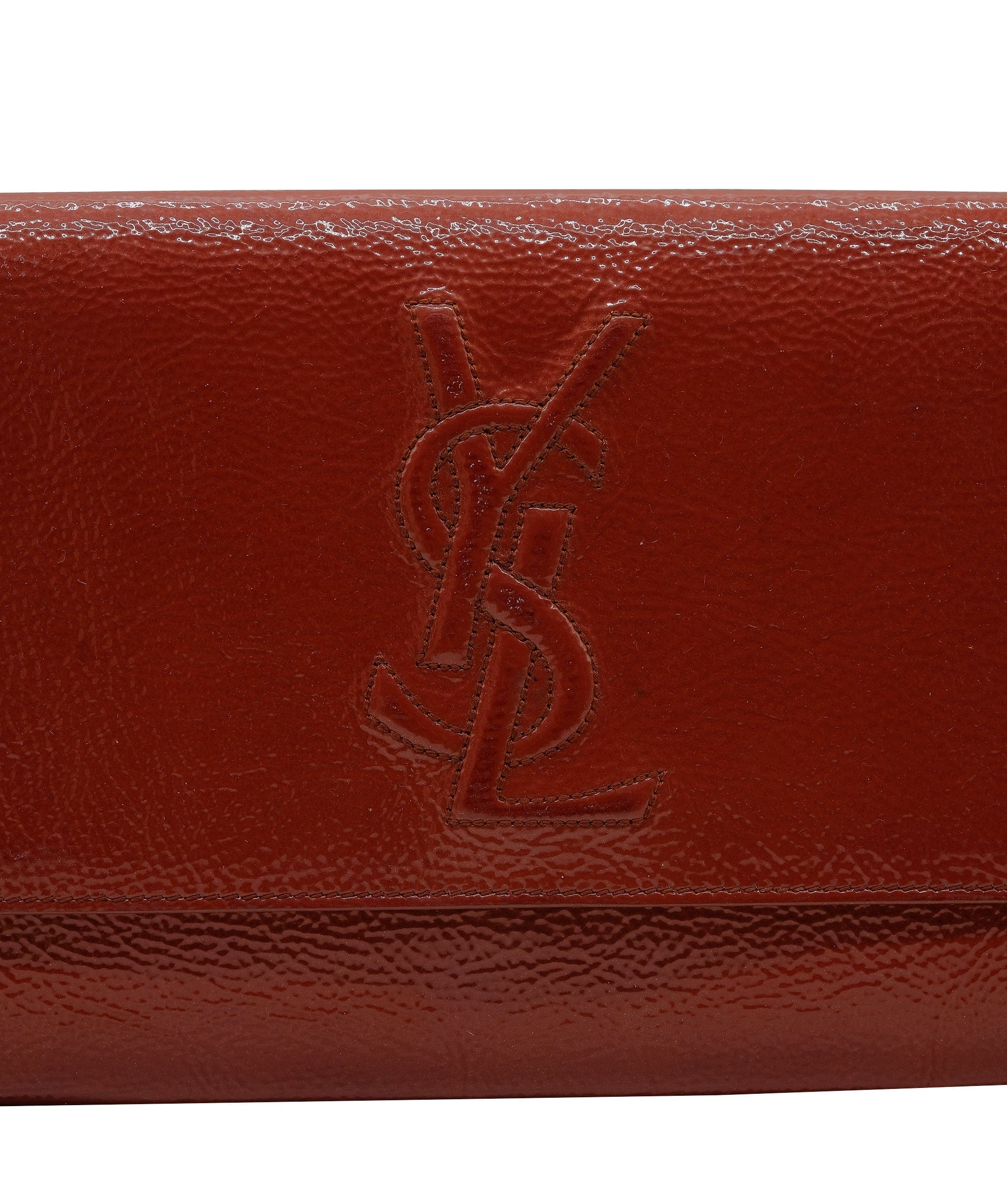 Yves Saint Laurent YSL Belle Du Jour  Patent Clutch Brown