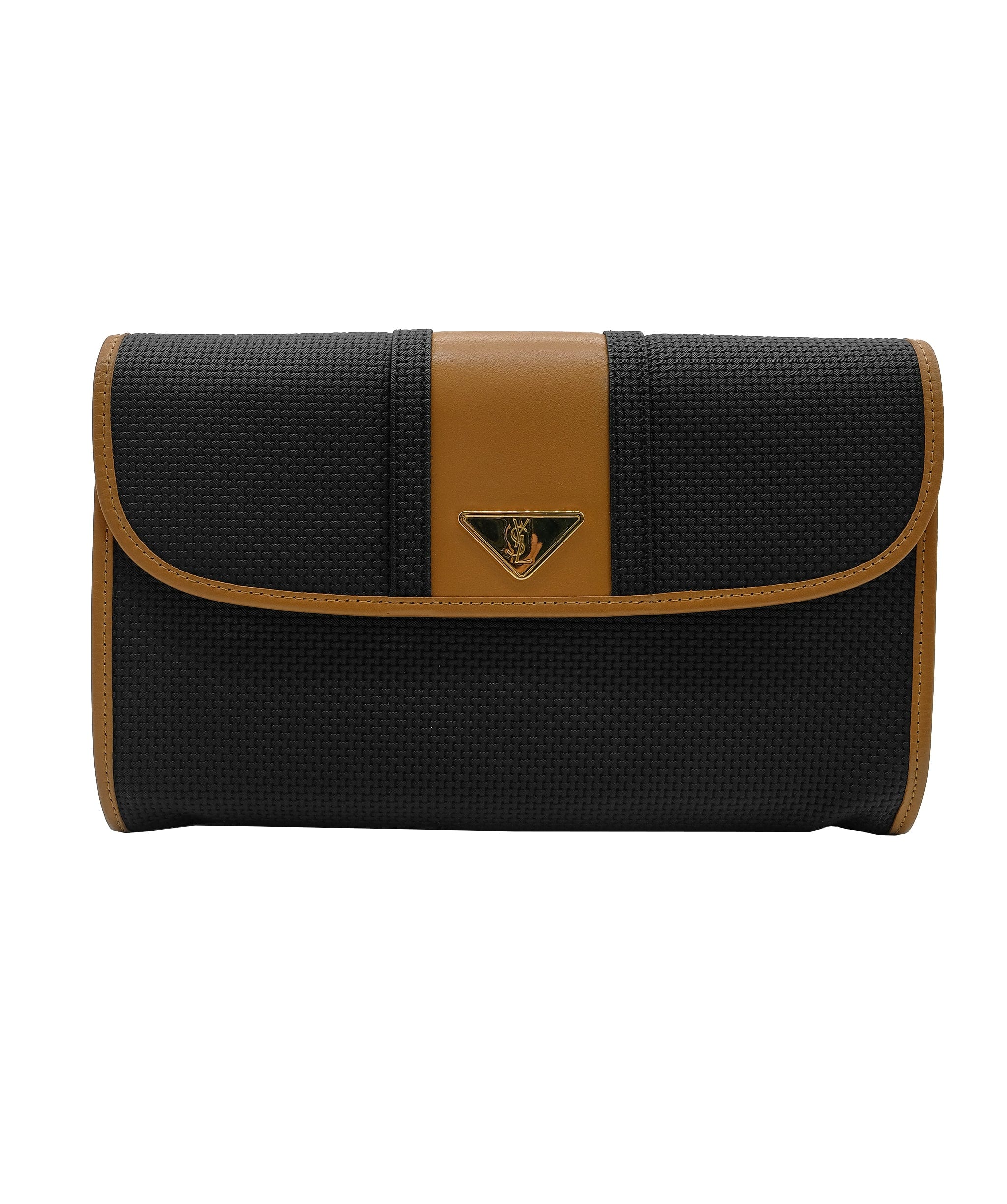 Yves Saint Laurent YSL Black Woven Flap Clutch RJC2570