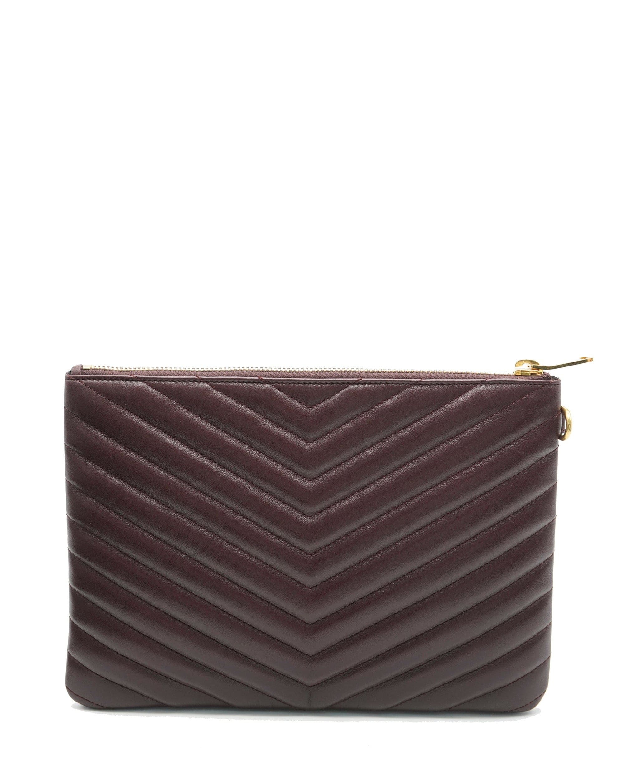 Yves Saint Laurent YSL Burgundy Chevron Wristlet Pouch - REC1699