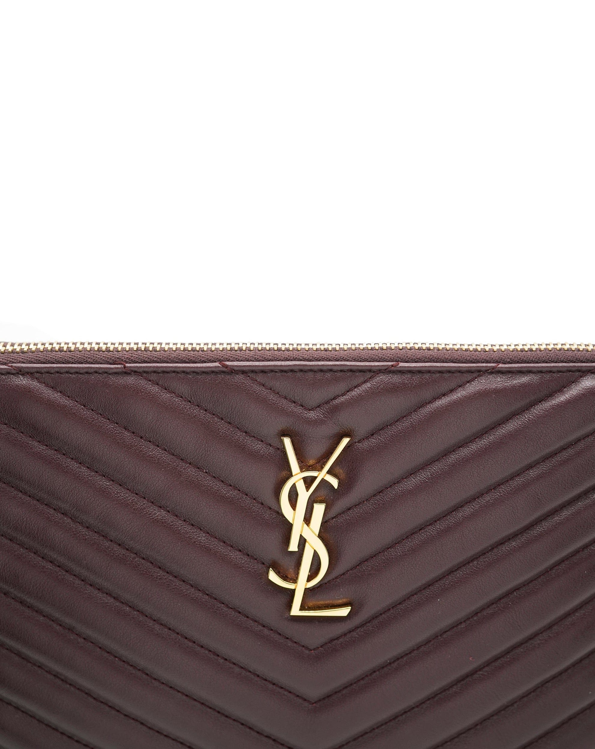 Yves Saint Laurent YSL Burgundy Chevron Wristlet Pouch - REC1699