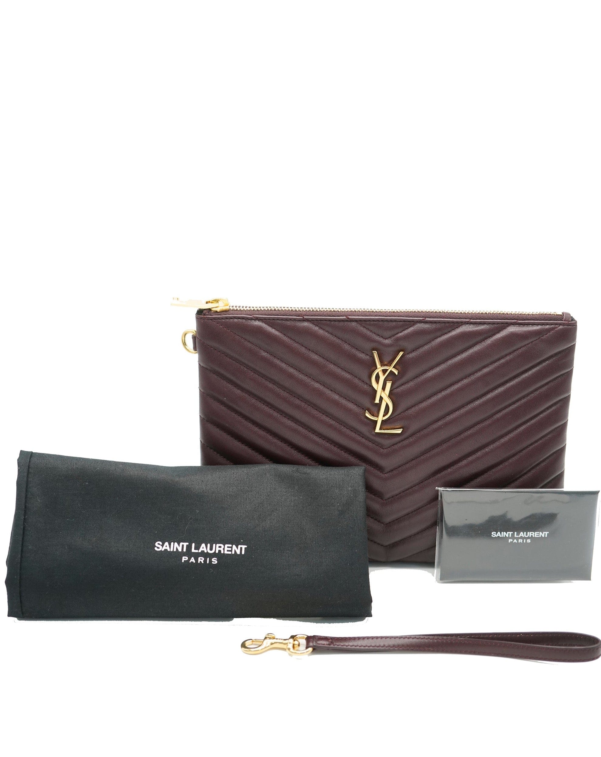 Yves Saint Laurent YSL Burgundy Chevron Wristlet Pouch - REC1699