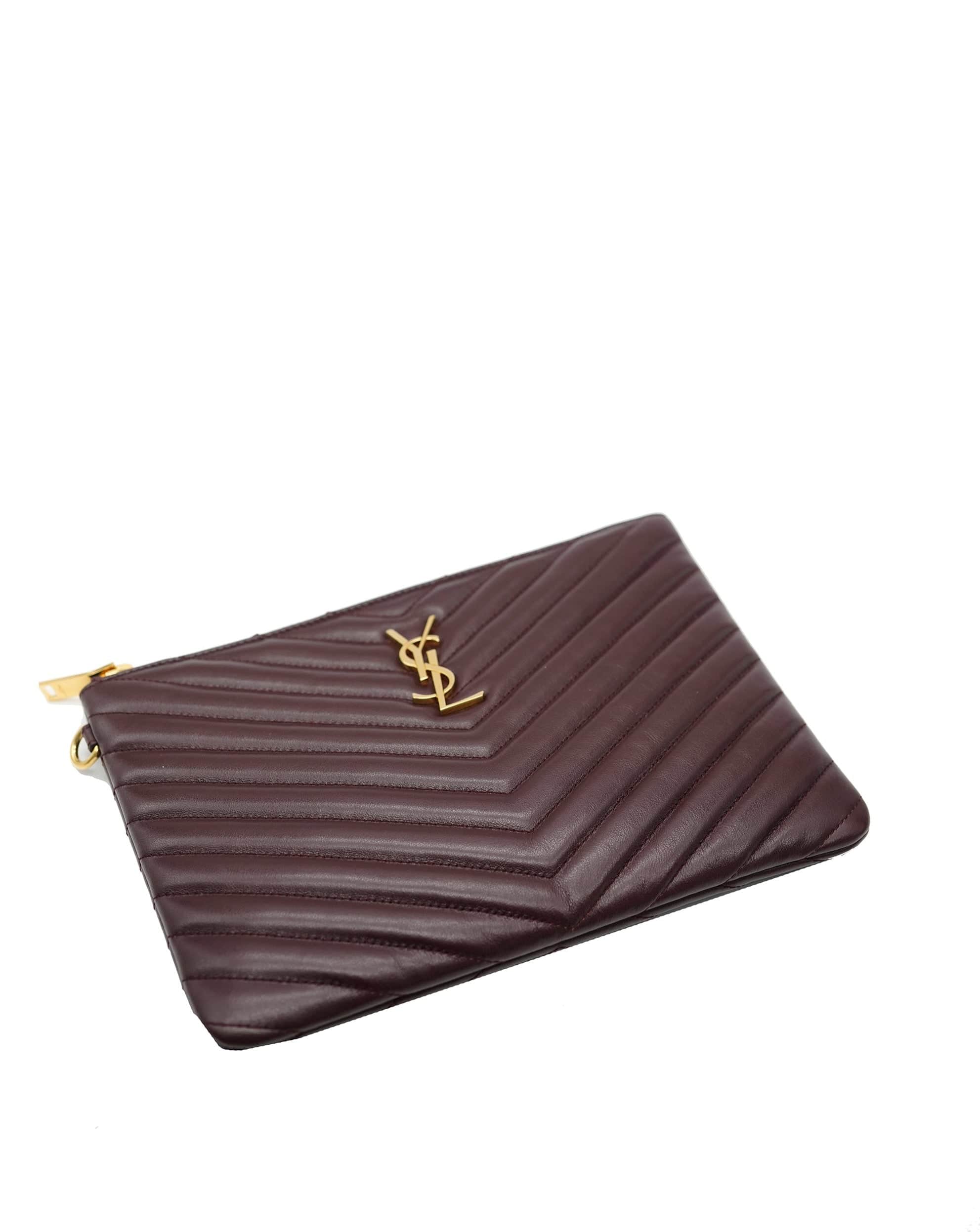 Yves Saint Laurent YSL Burgundy Chevron Wristlet Pouch - REC1699