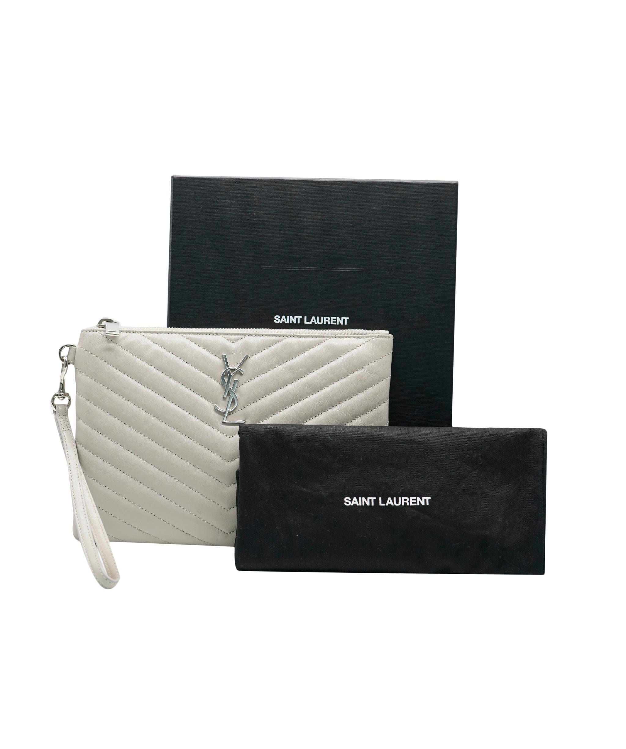 Yves Saint Laurent YSL Grey Chevron Clutch Bag ALC0929