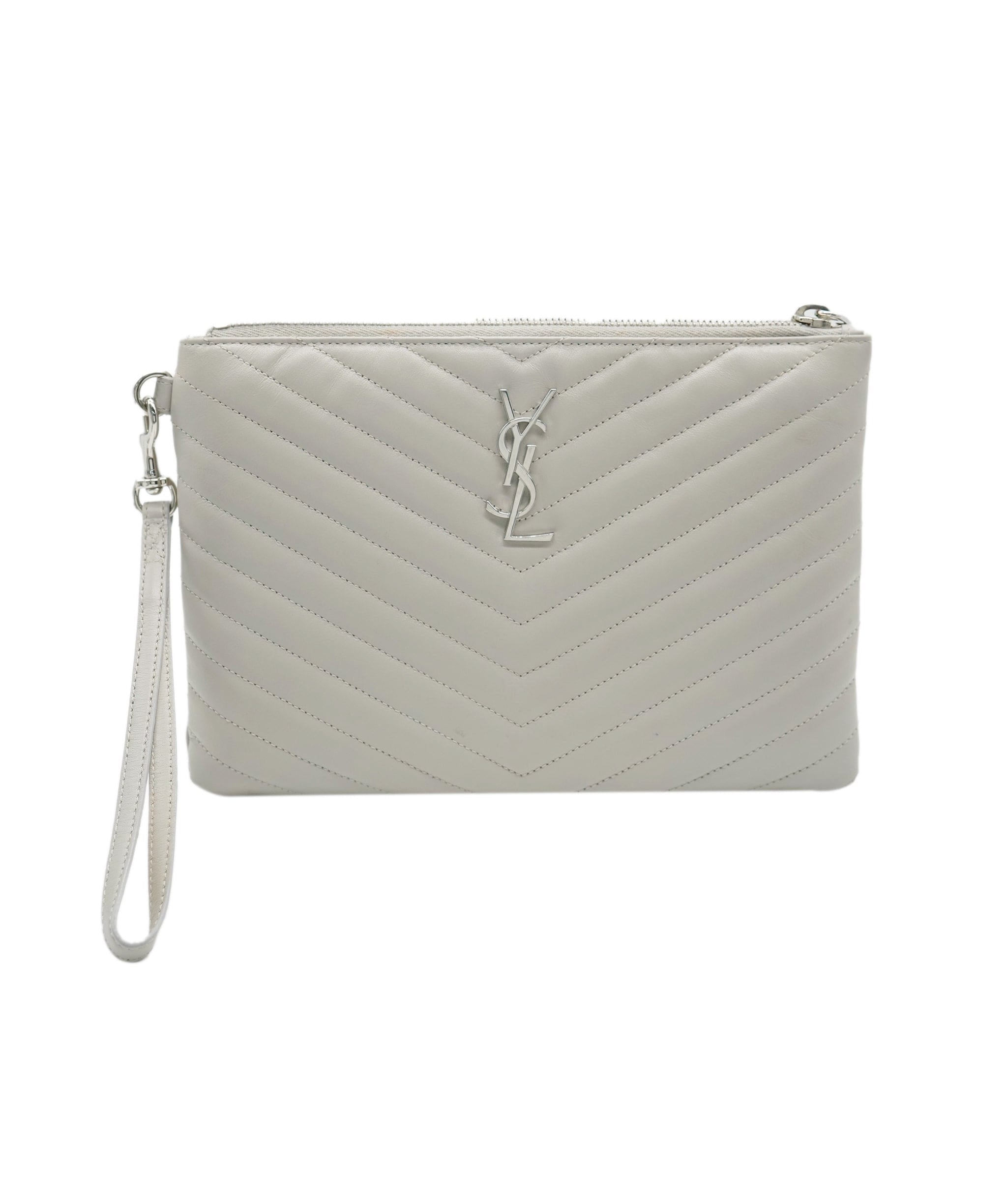 Yves Saint Laurent YSL Grey Chevron Clutch Bag ALC0929