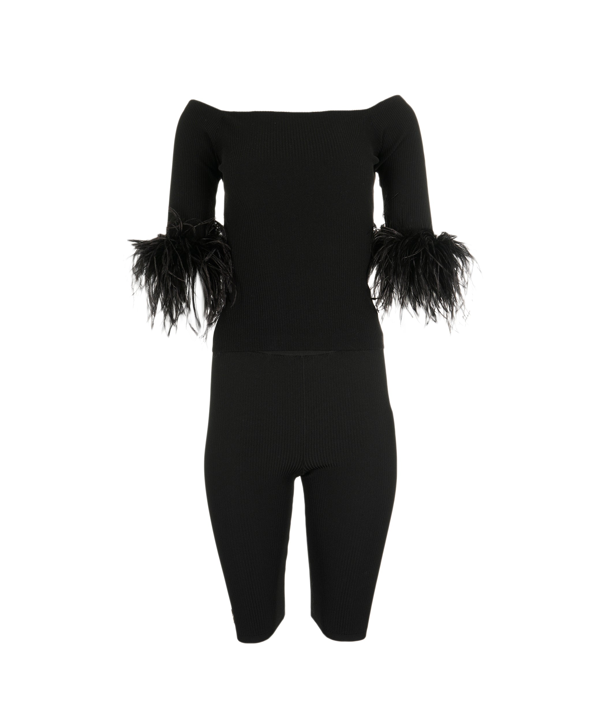 Yves Saint Laurent Saint Laurent Set knitted cyclist and top with feathers AVC1313