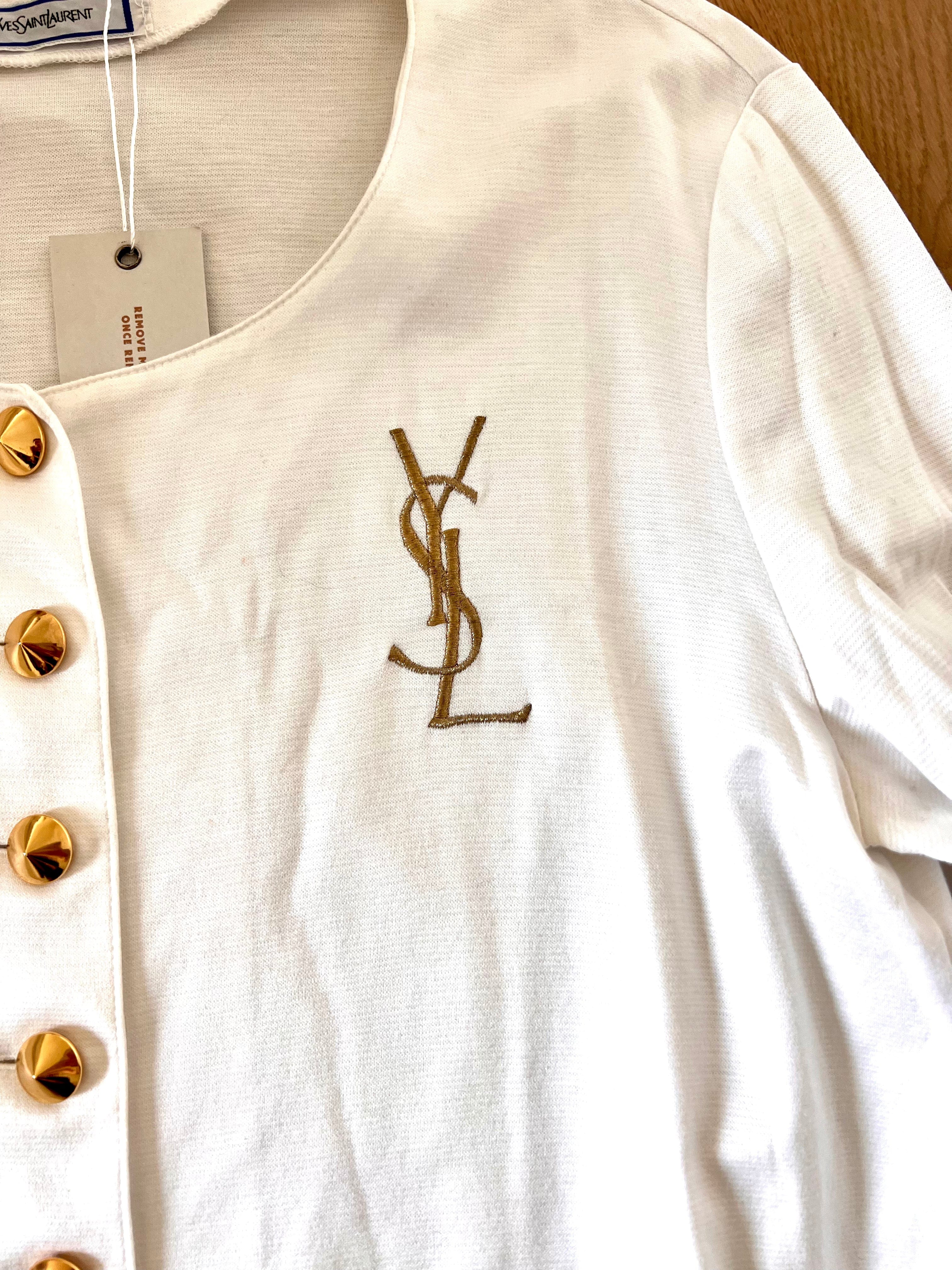 Yves Saint Laurent YSL Big Logo Cotton Cardigan White ASL8854