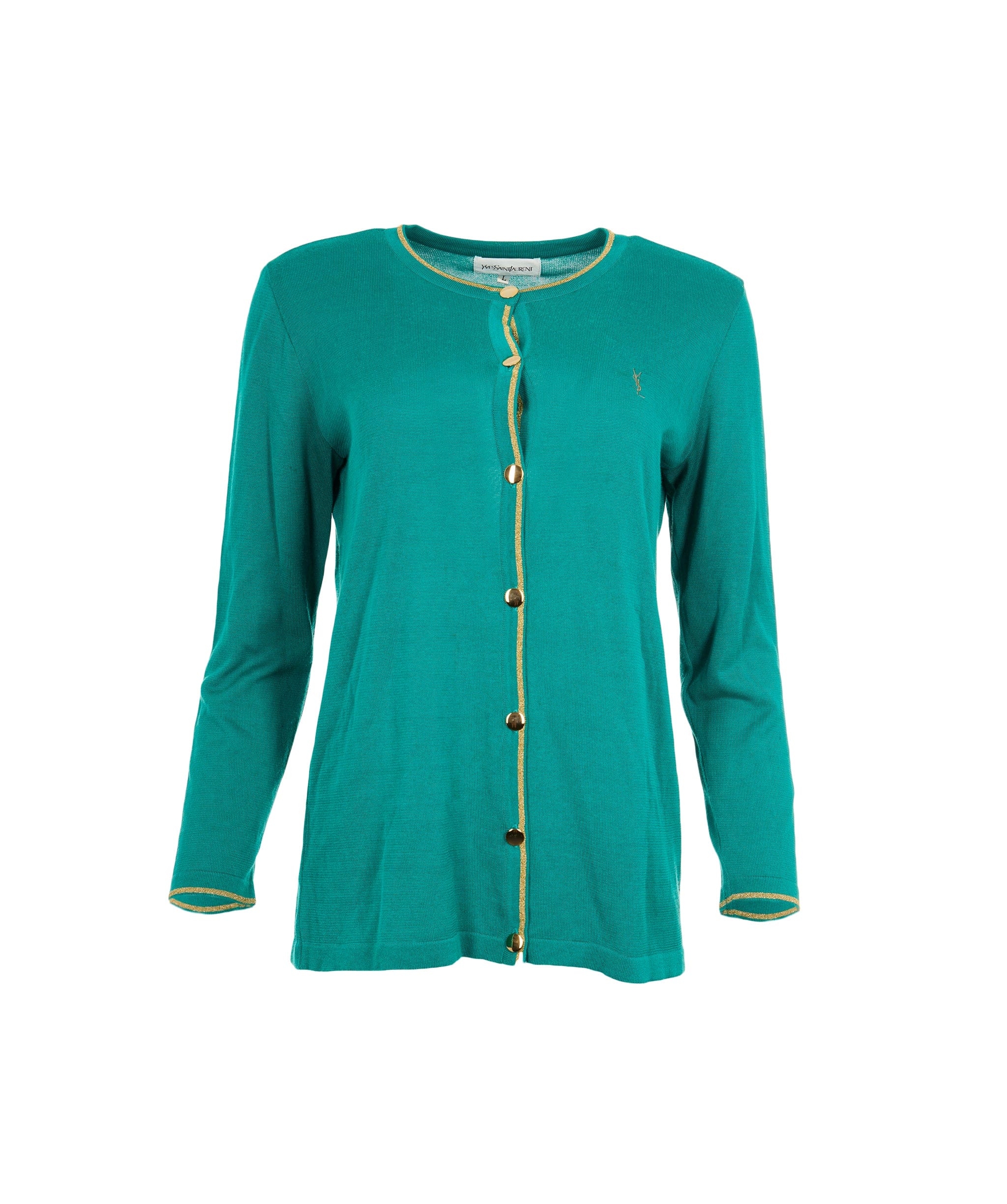 Yves Saint Laurent YSL Gold Button Cardigan Green ASL8309