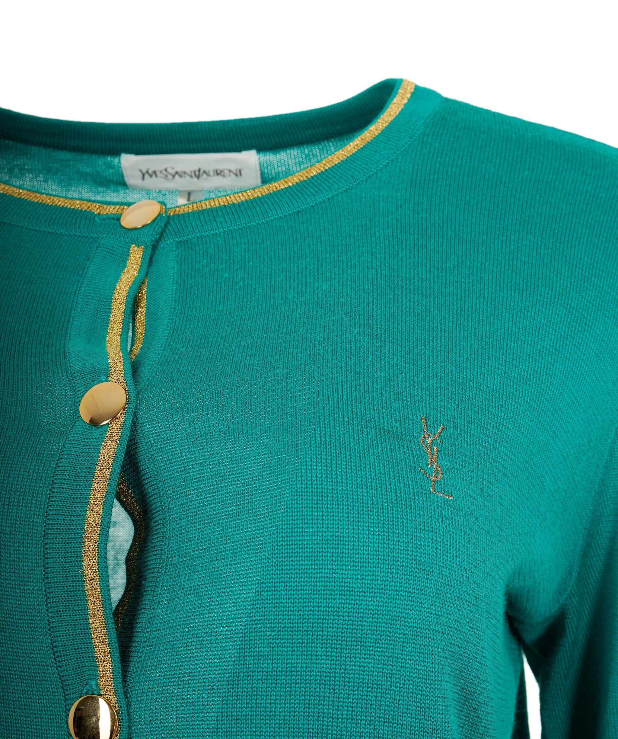 Yves Saint Laurent YSL Gold Button Cardigan Green ASL8309