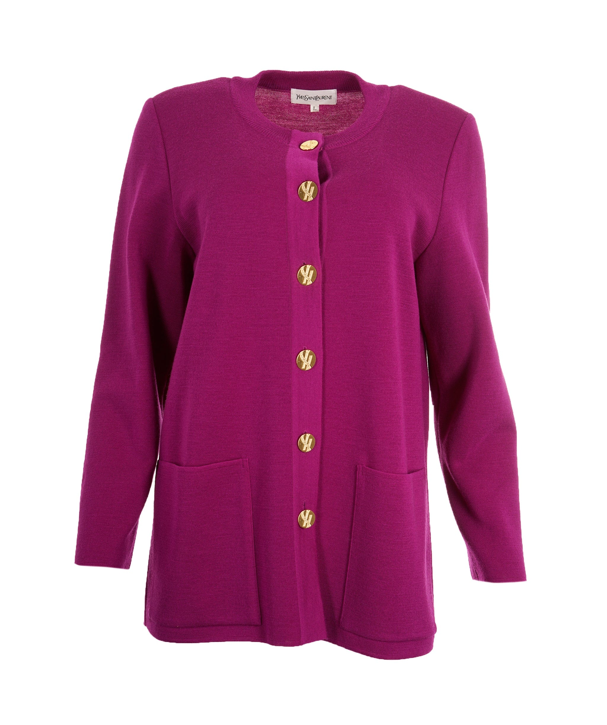 Yves Saint Laurent YSL Gold Button Cardigan Purple ASL9143