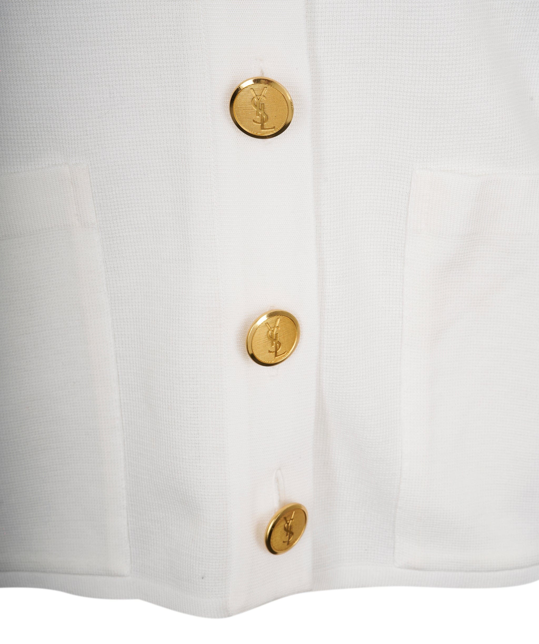 Yves Saint Laurent YSL Gold Button Cardigan White ASL8864