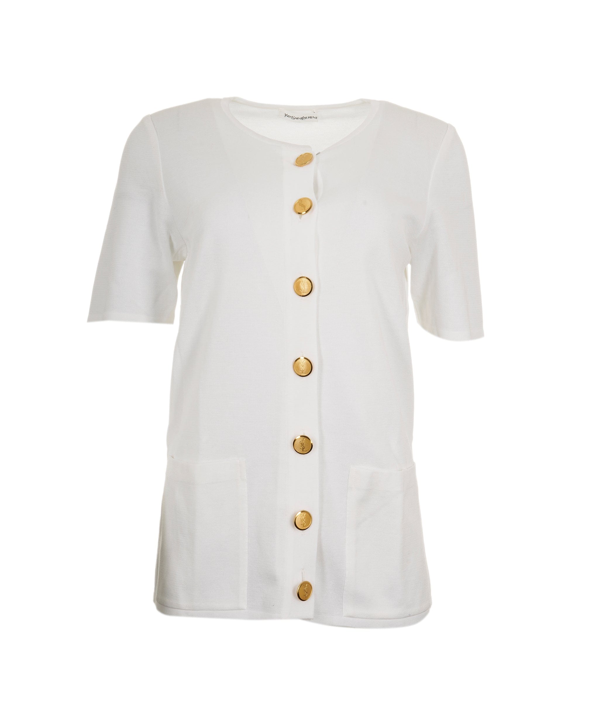 Yves Saint Laurent YSL Gold Button Cardigan White ASL8864