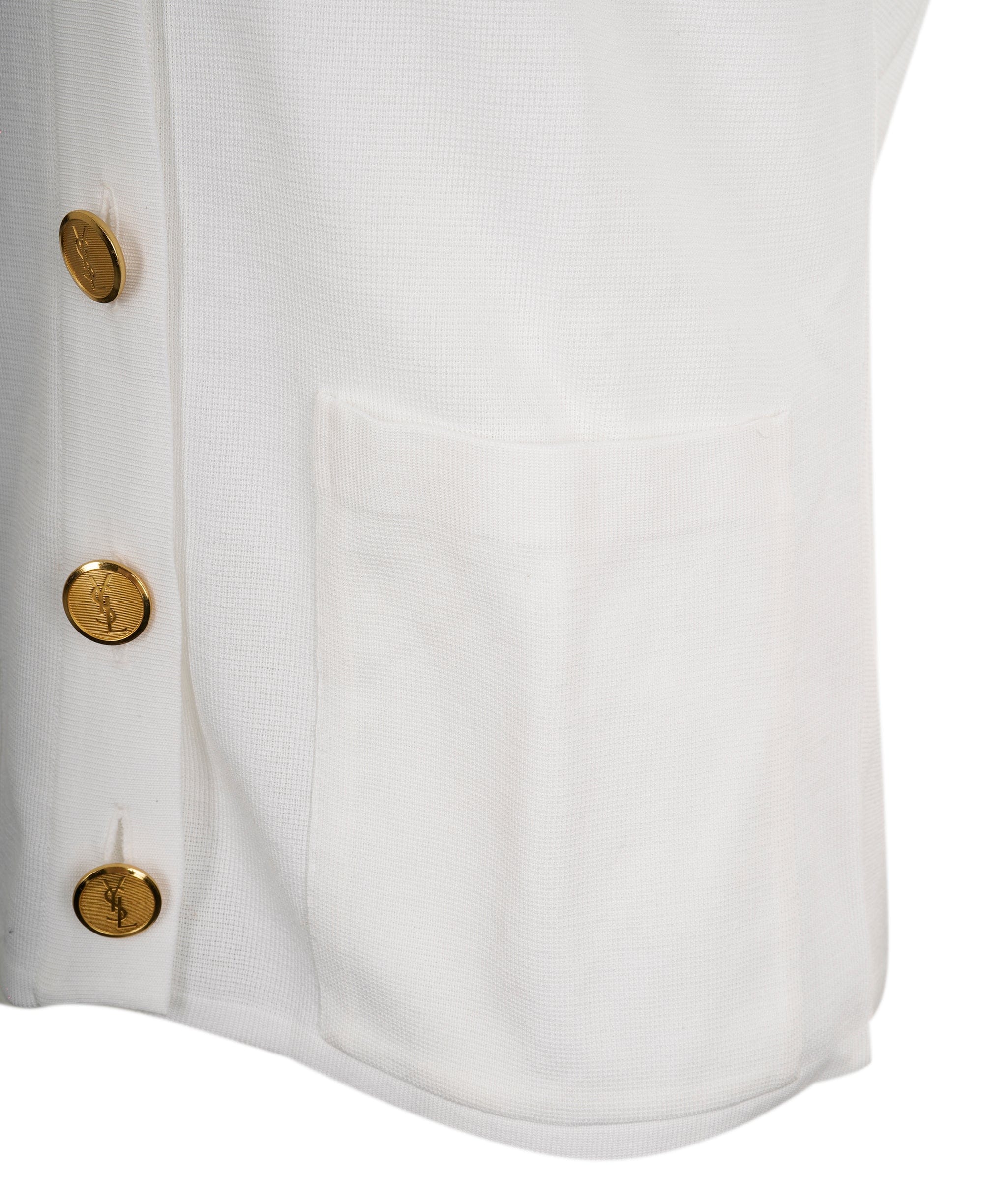 Yves Saint Laurent YSL Gold Button Cardigan White ASL8864